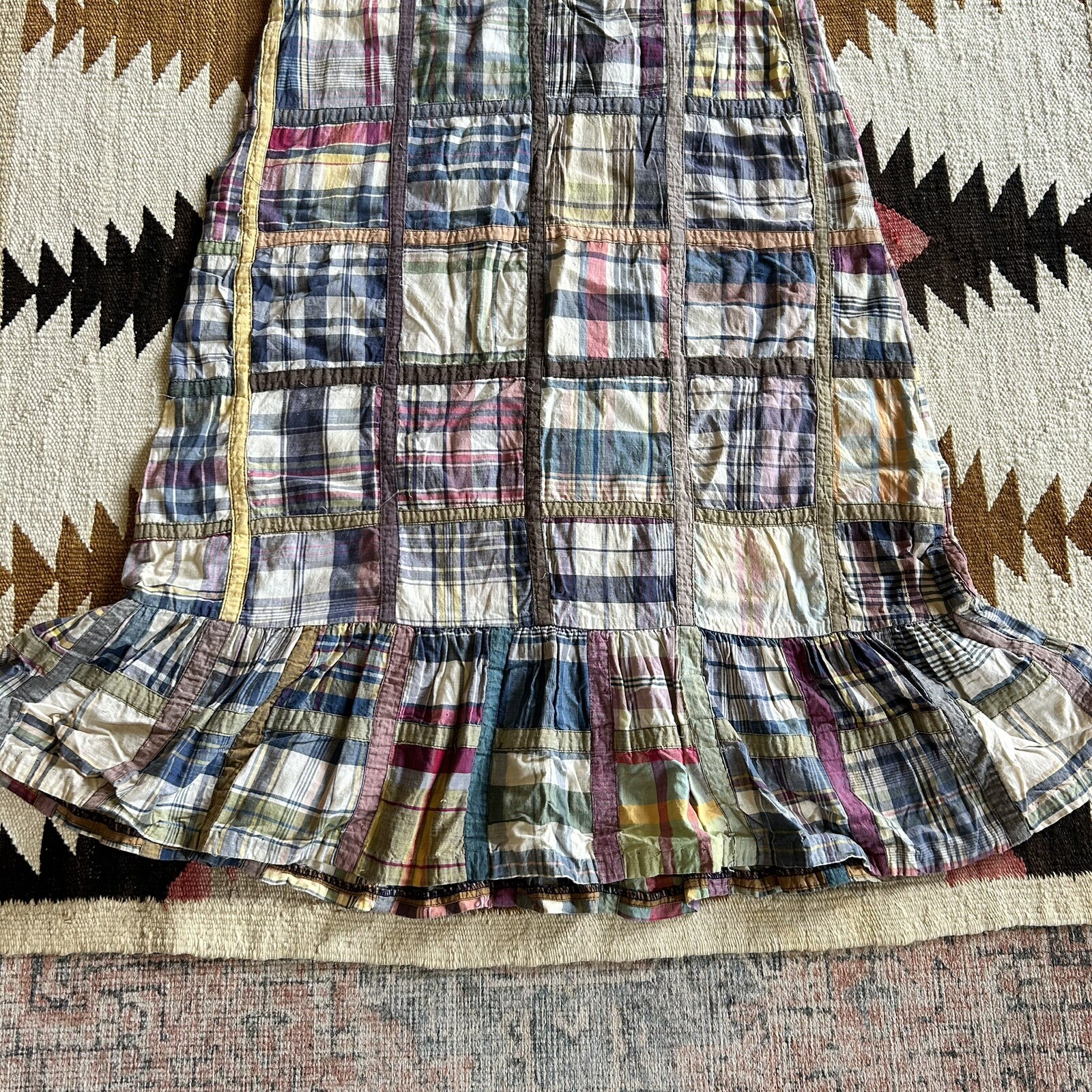 Vintage 1960s Madras Cloth Plaid Side Zip Skirt Sz 24 Waist