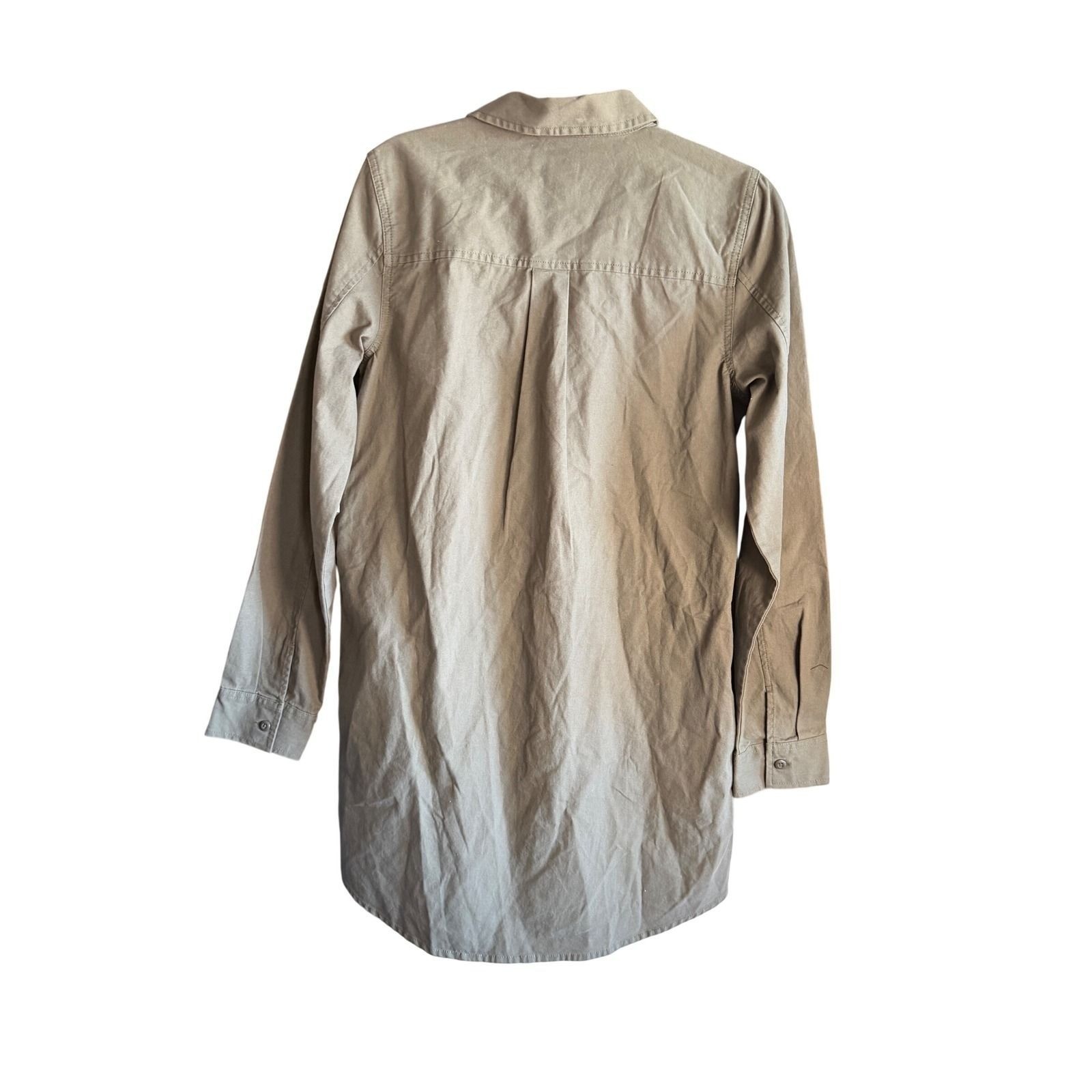 Vans Broadway Olive Green Cotton Twill Button Up Utility Shirt Dress Size L