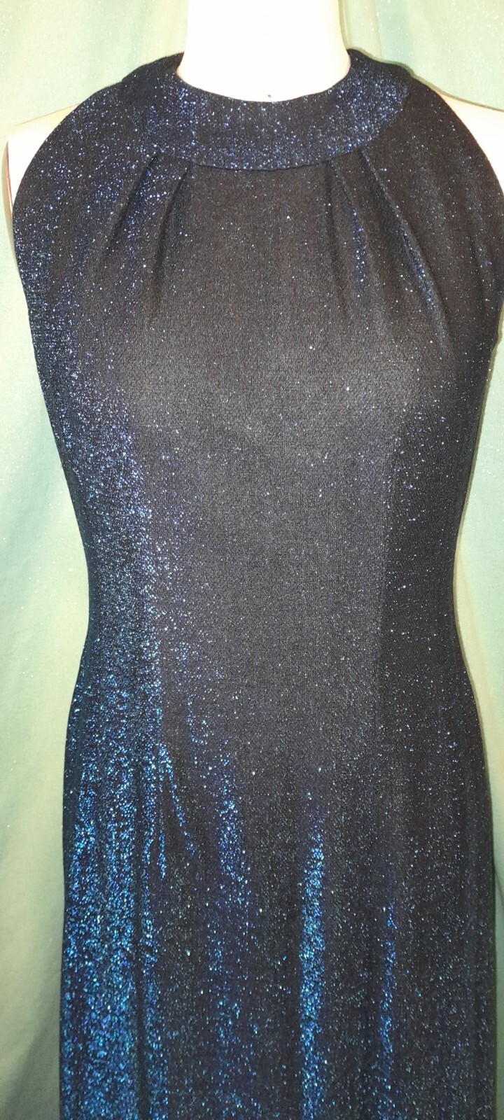 Vtg 60s Sapphire Blue LUREX long Evening Cocktail Party Sheath Dress