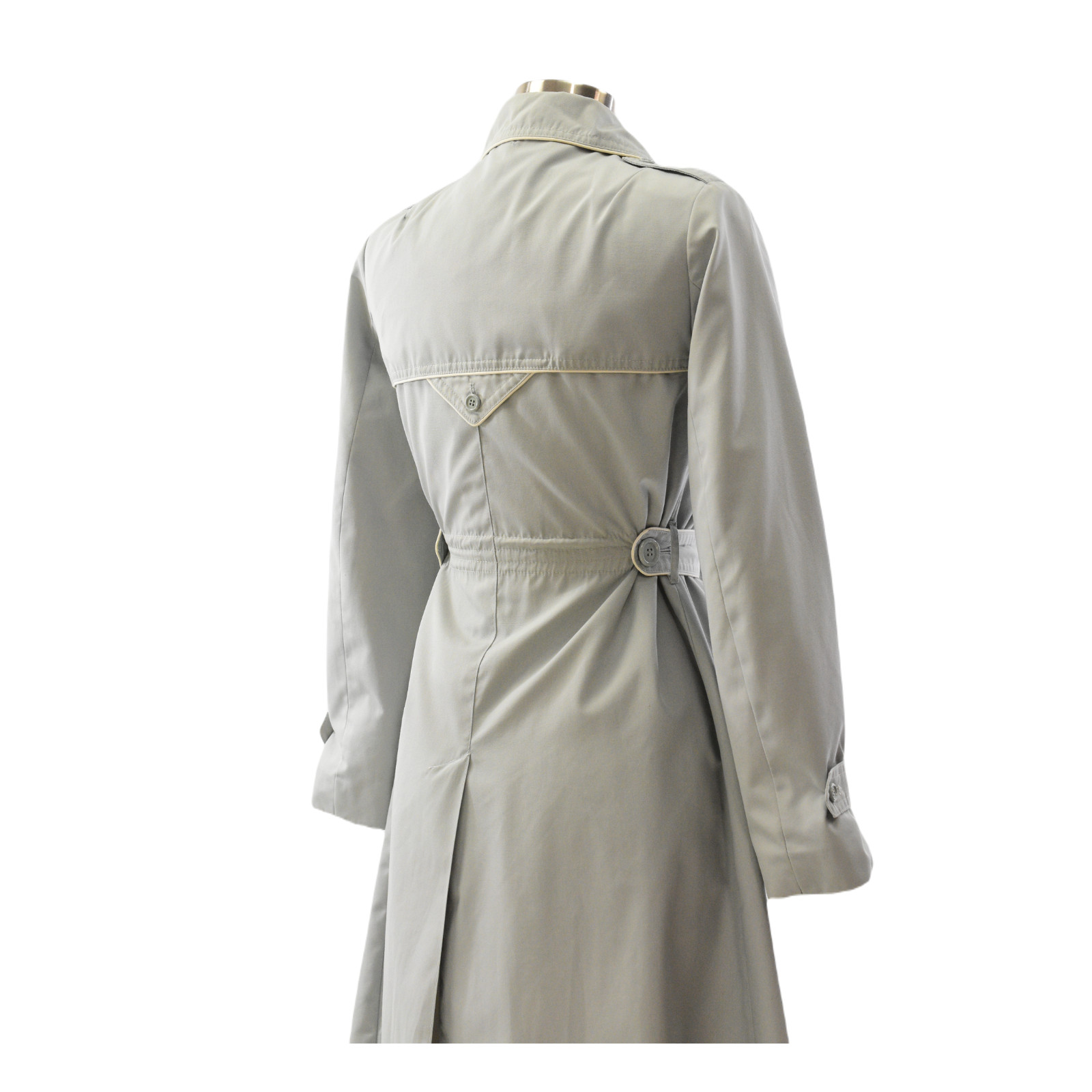 70s Casual Corner Piped Long Belted Coat Western Art Deco Hazy BlueGray Womens M