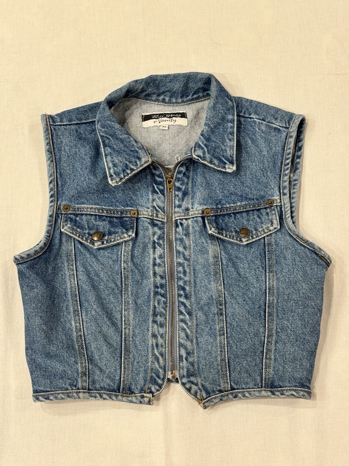 Vintage Paris Blues Vanity Denim Full Zip Vest Size M Made In USA 80s 90s Y2K