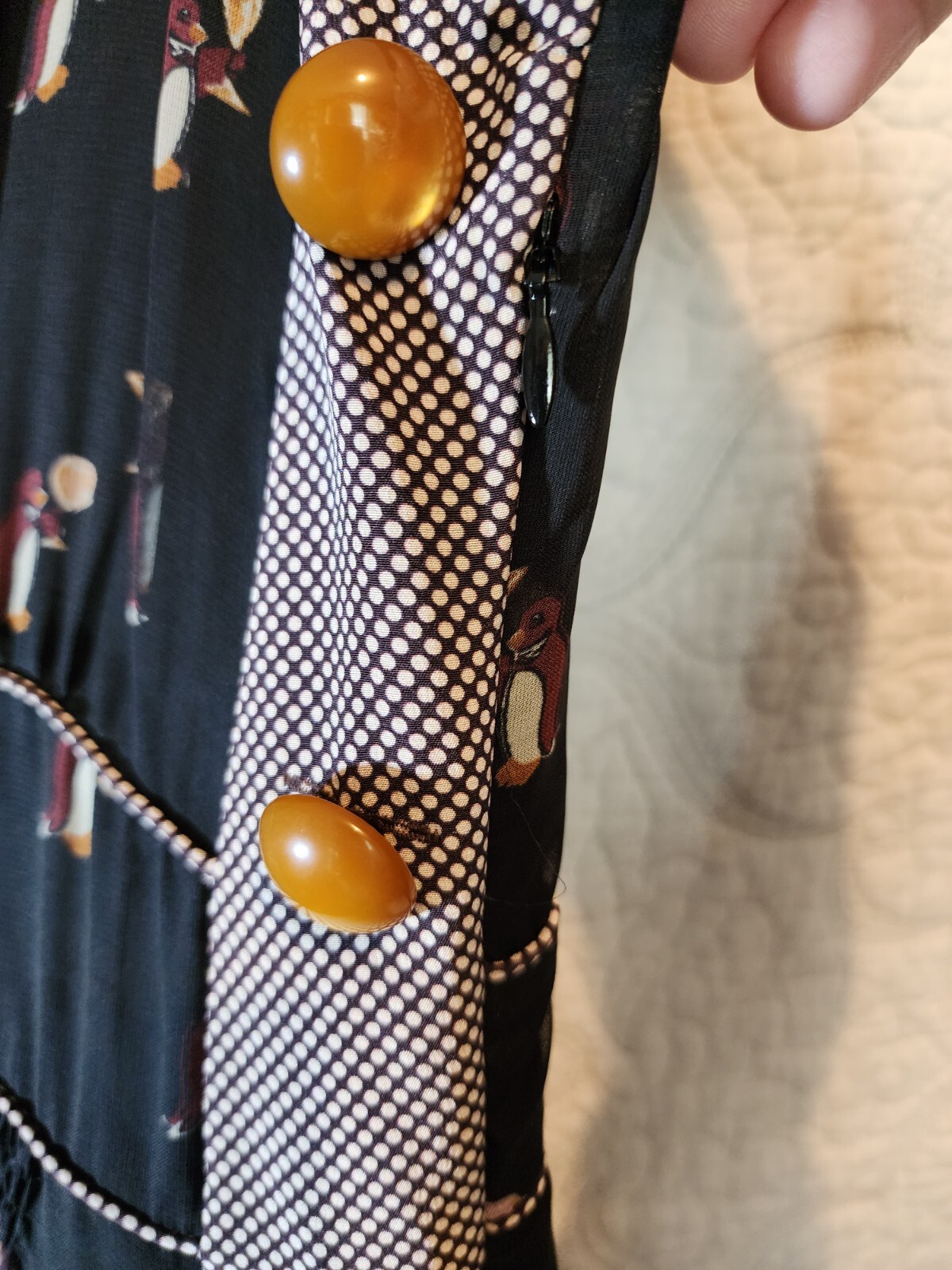 RARE Coach Neck Tie Dress Penguin holding champagne glass Rare print SZ 10.
