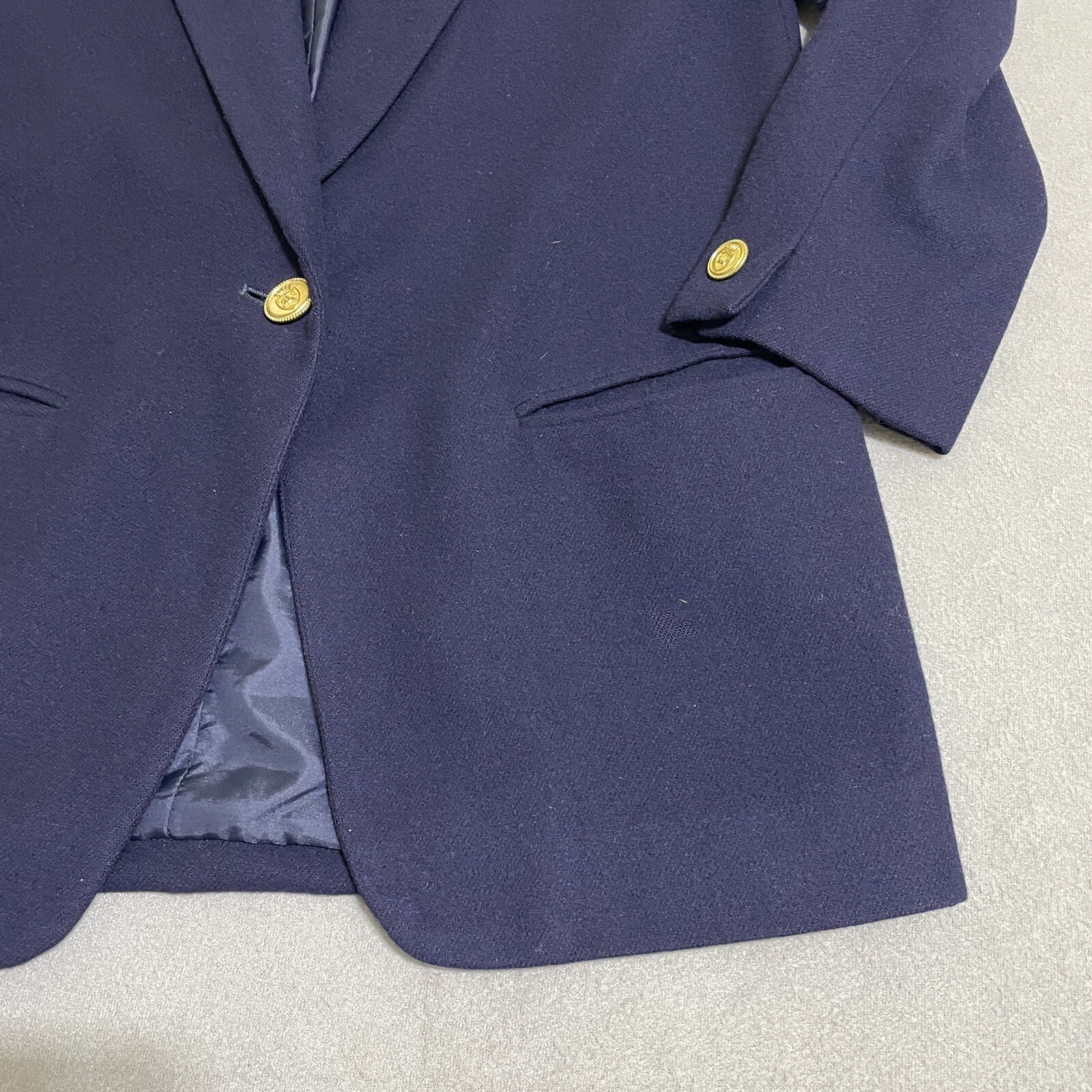Vtg Womens WOOL BLAZER JACKET Gold Accent Buttons Preppy 90s Academic Navy Sz 8
