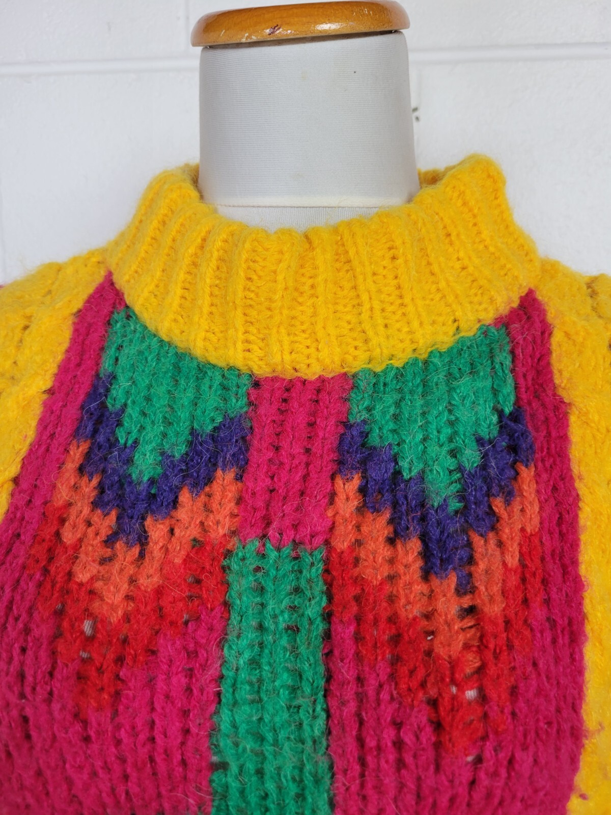 Protokol by Collage Vtg Mohair Blend Chunky Knit Geometric Sweater Pink Small