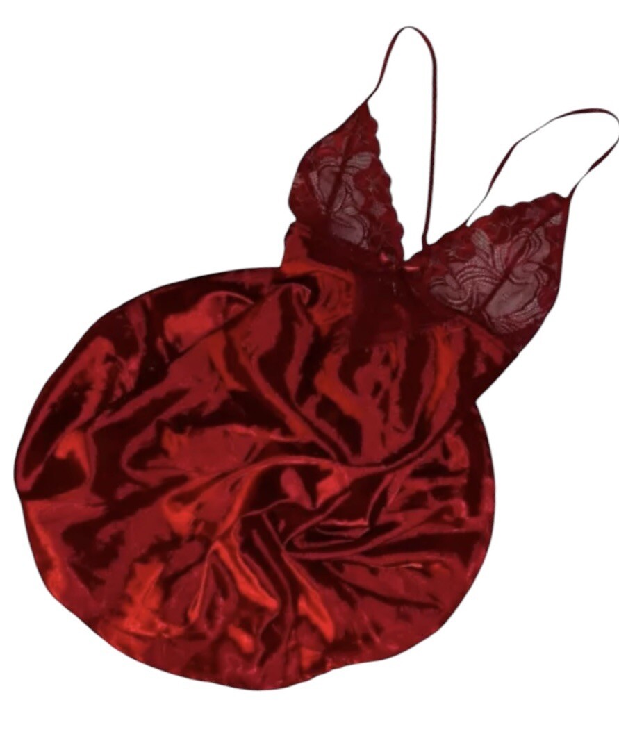 Avidlove Red Shiny Second Skin Satin Slippery Lace Trim Nightie Women’s L NWT