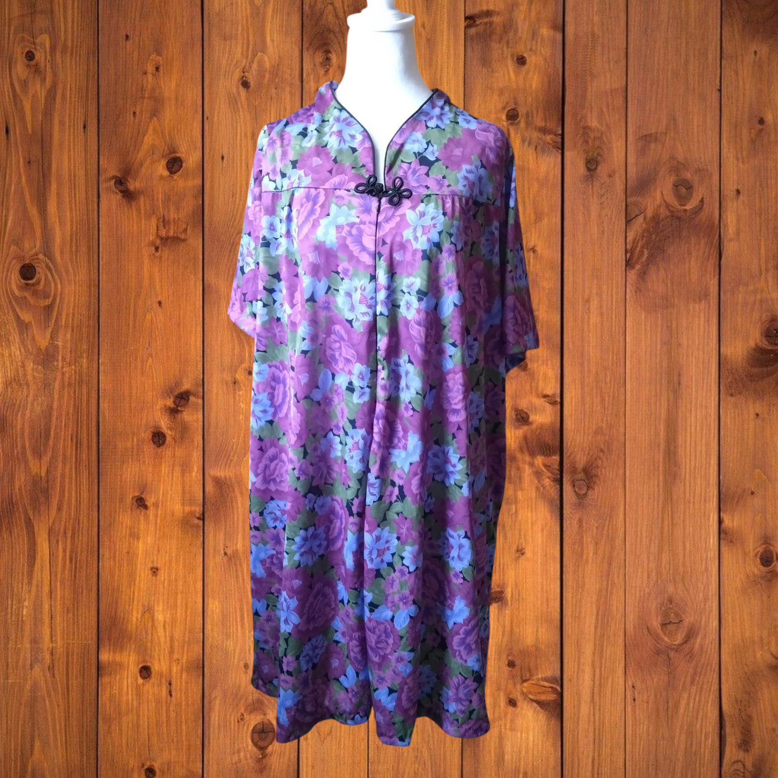 Lady Camille Women’s Large Short Sleeve Floral Nightgown Partial Zip Vintage