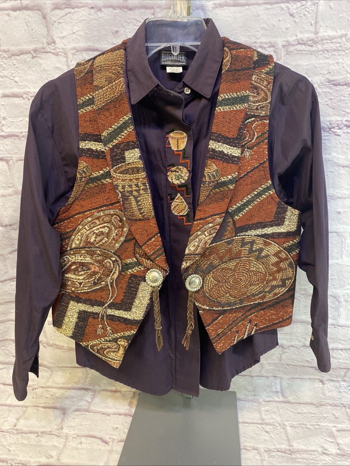 Vintage 1970’s Roughrider By Circle T Button Up Shirt And Vest Women Size Medium