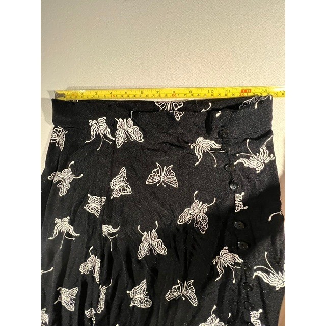 Vintage 90s ES-SE Butterfly Print Slinky Maxi Skirt Black & White Size 6