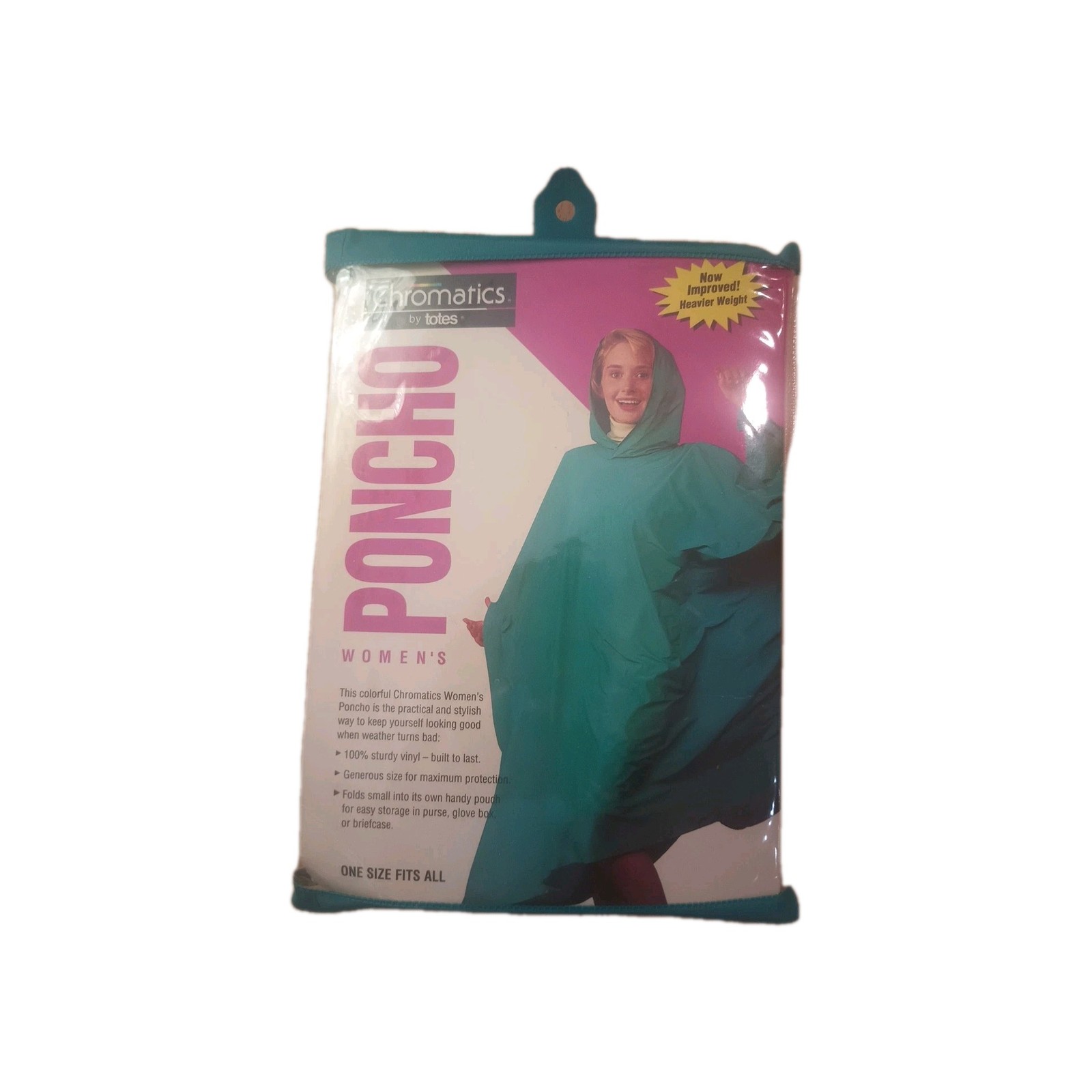 Rain Poncho Vintage Chromatics by Totes Women’s Teal Hooded OS Waterproof NIP