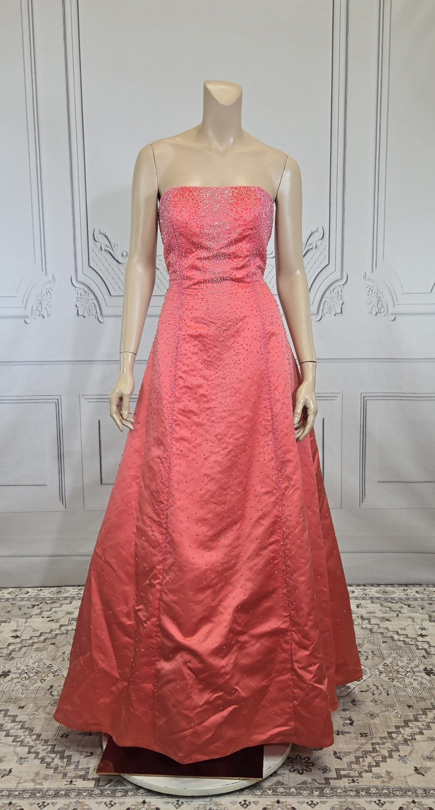 Precious Formals Y2K Pink Beaded Strapless Party Prom Quince Formal Dress sz 10