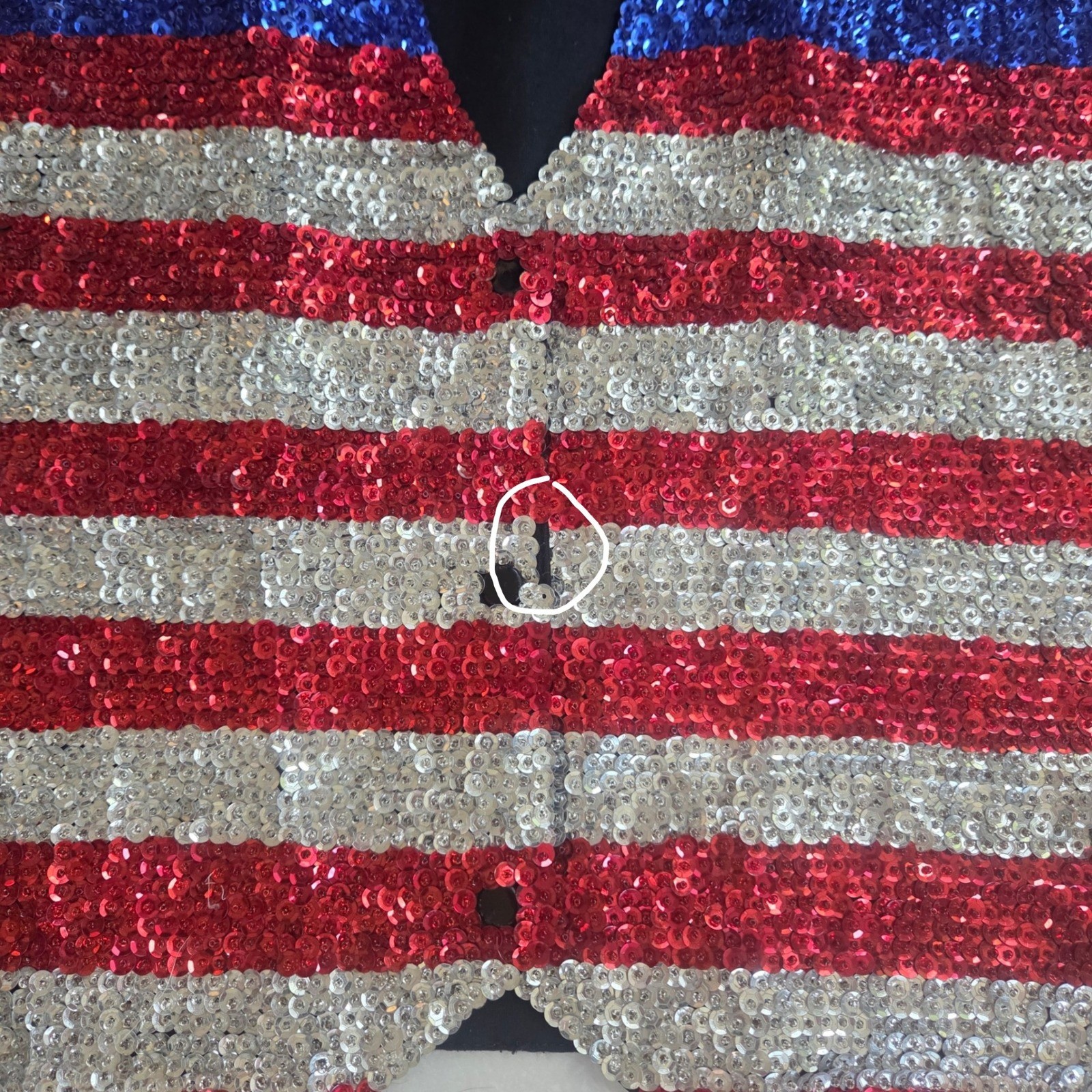 Vintage American Flag Sequin Vest XXL 4th of July Patriotic Stars Stripes USA