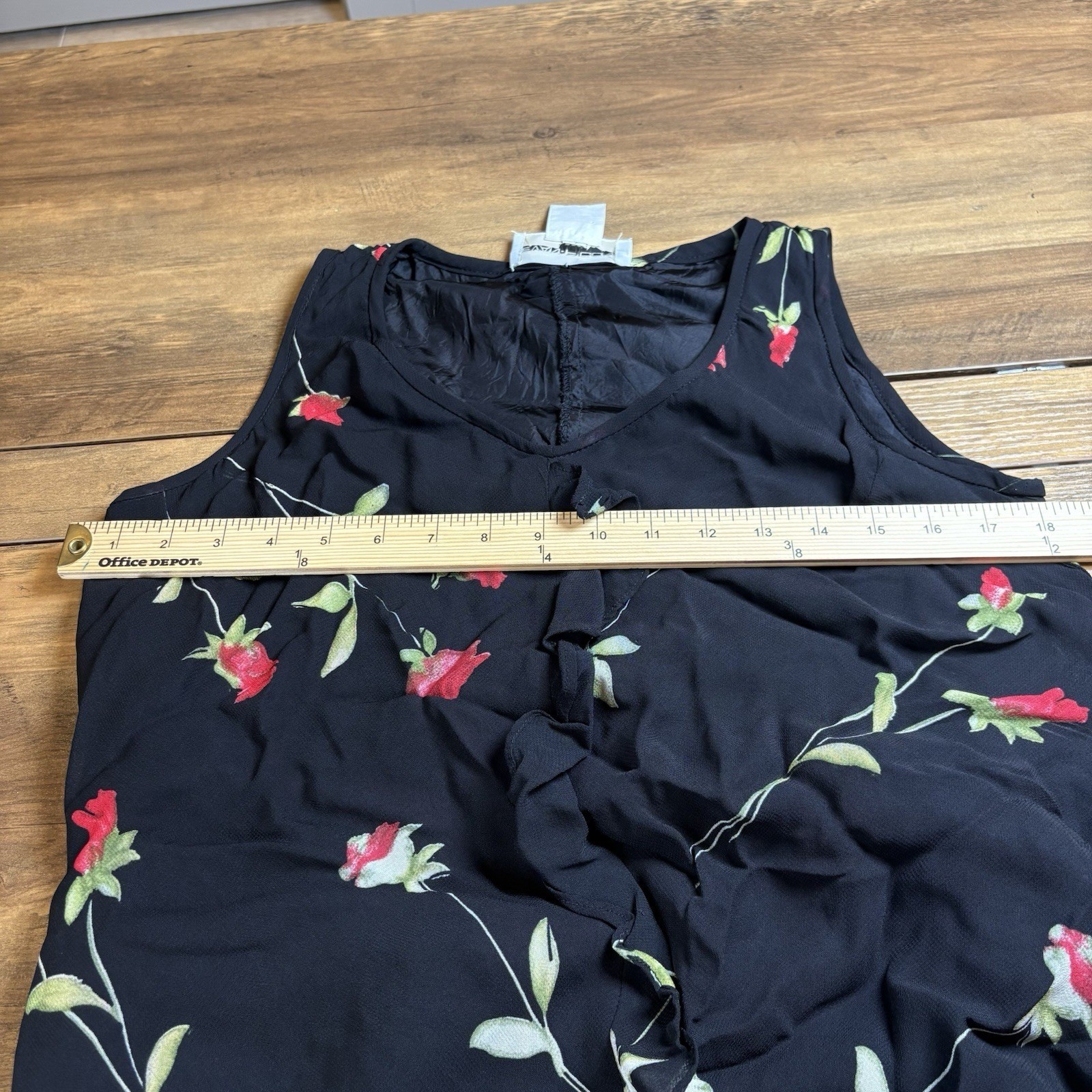 Vintage Evan Picone Women 6 Black Rose Midi Dress 90s Grunge Ruffle REPAIRED