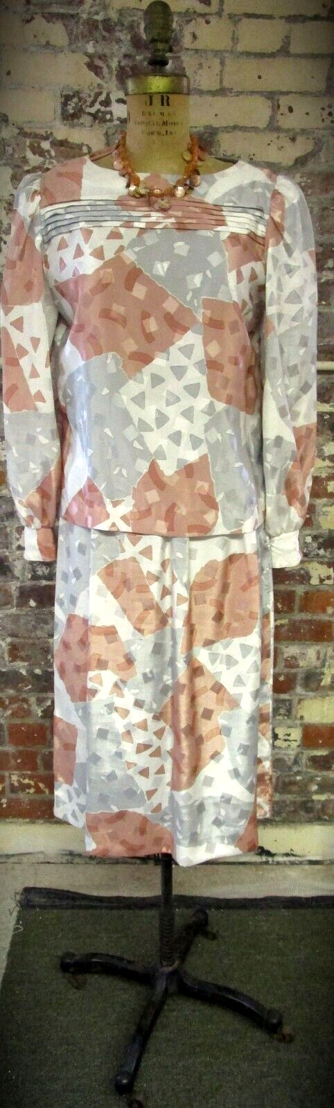 80’s Vintage Georgette Skirt & Blouse Ensemble Multi Color Lightweight Size 10