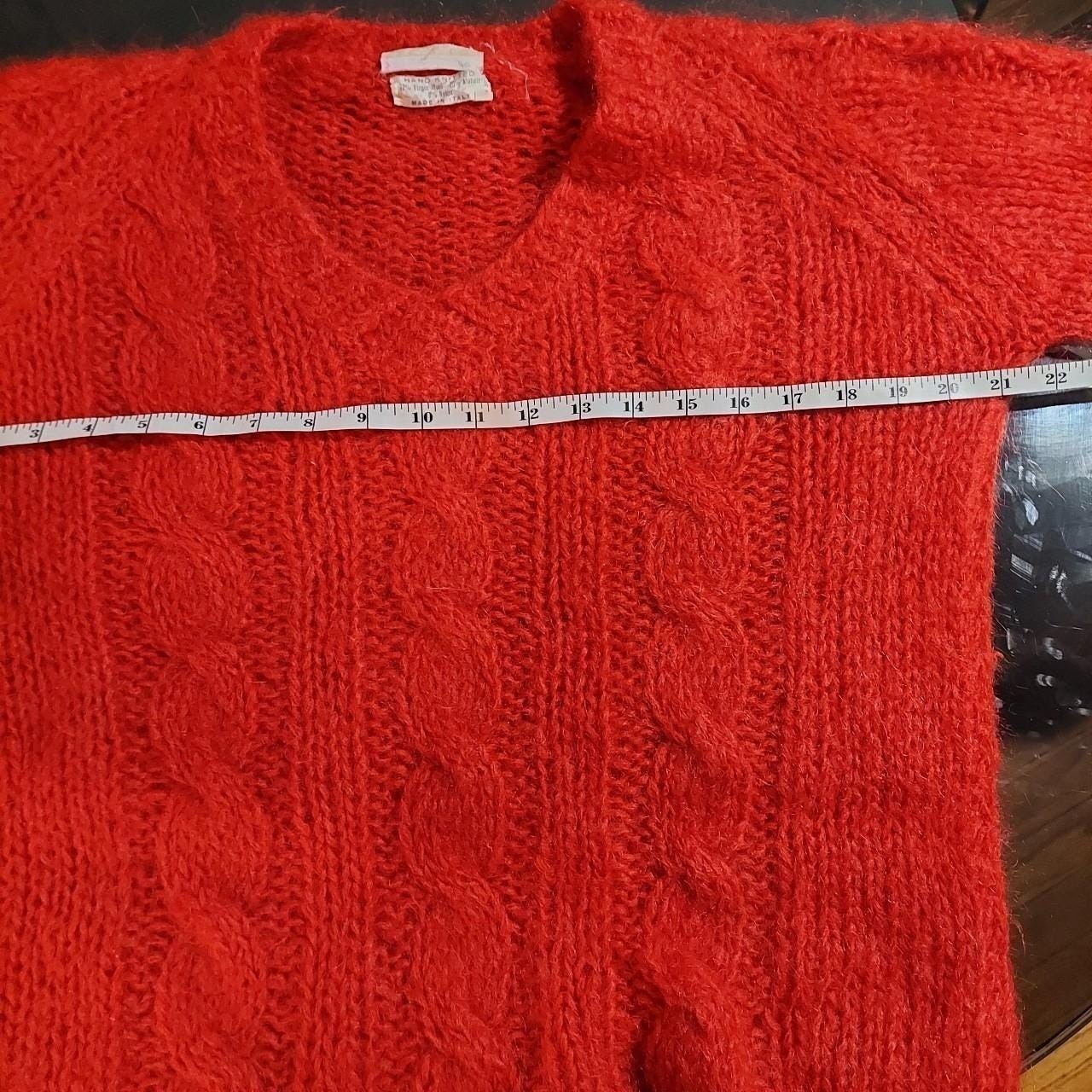 Vintage red 72%wool 20 mohair made in Italy cable knit sweater.