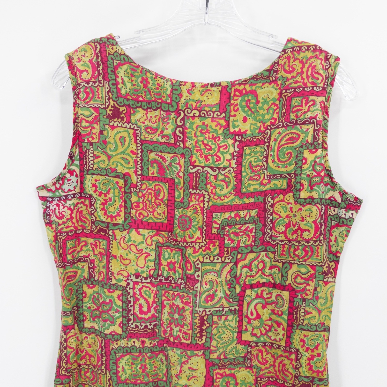 Vintage 60s 70s Shift Dress Womens Large Paisley Pink Green Psychedelic Mod