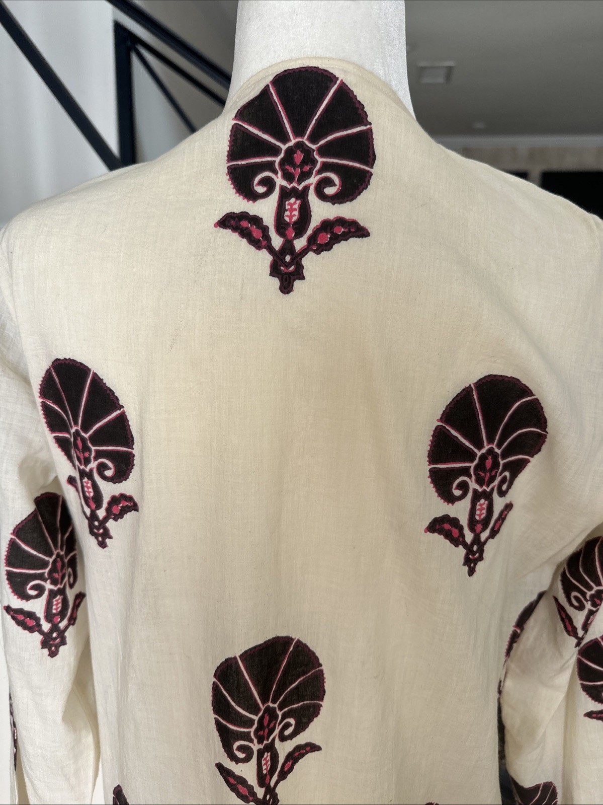 Muriel Brandolini VTG Graphic Print Long Cotton Tied Kaftan For Beach/Lounging S