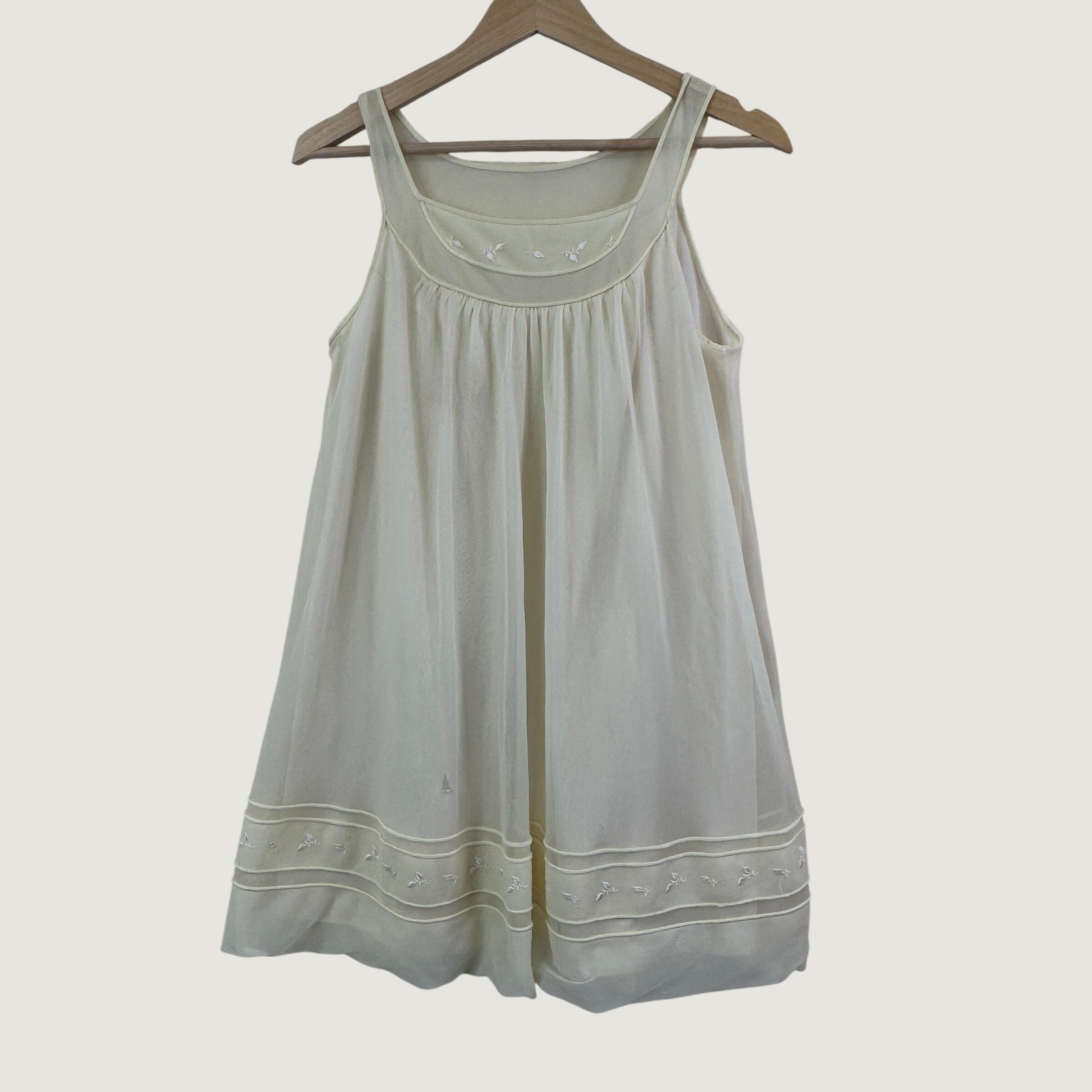 Vintage Sheer Embroidered Babydoll Nightgown Cream Cottagecore Coquette Lingerie