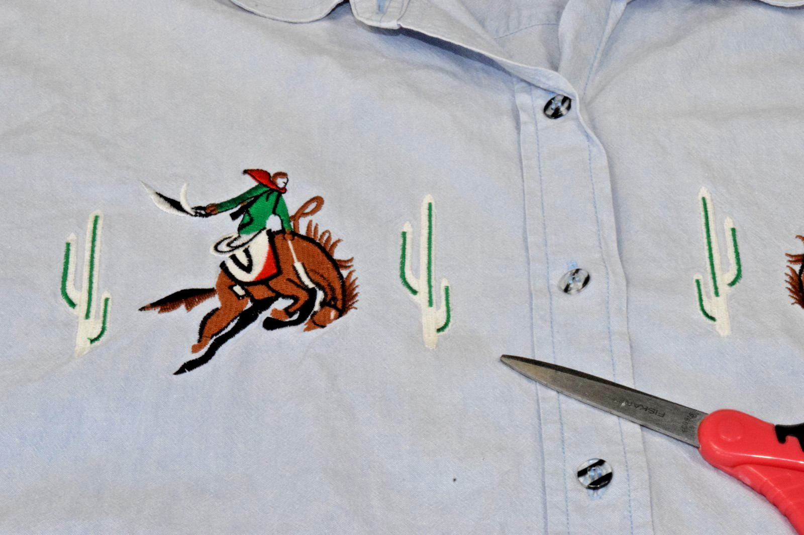 Vintage Western Shirt Casey Coleman Size L 90s Blue Embroidered Cowboys