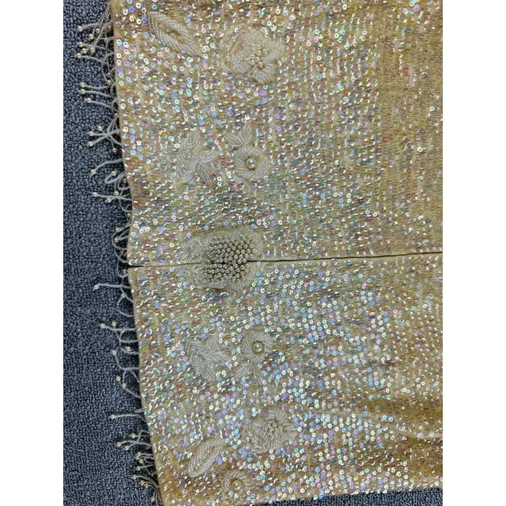Vintage Hand Full Fashioned Top Women S Beige Beaded Floral Virgin Wool HongKong