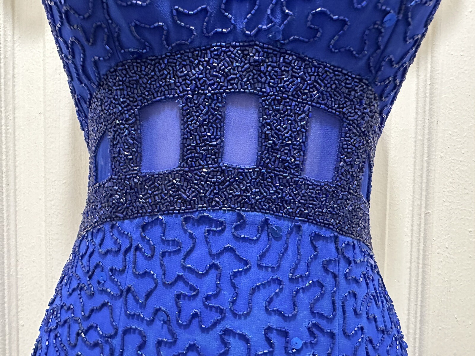 Gorg Vintage Andretta Donatello 100% Silk Fully Beaded Blue Gown/Dress Size XS