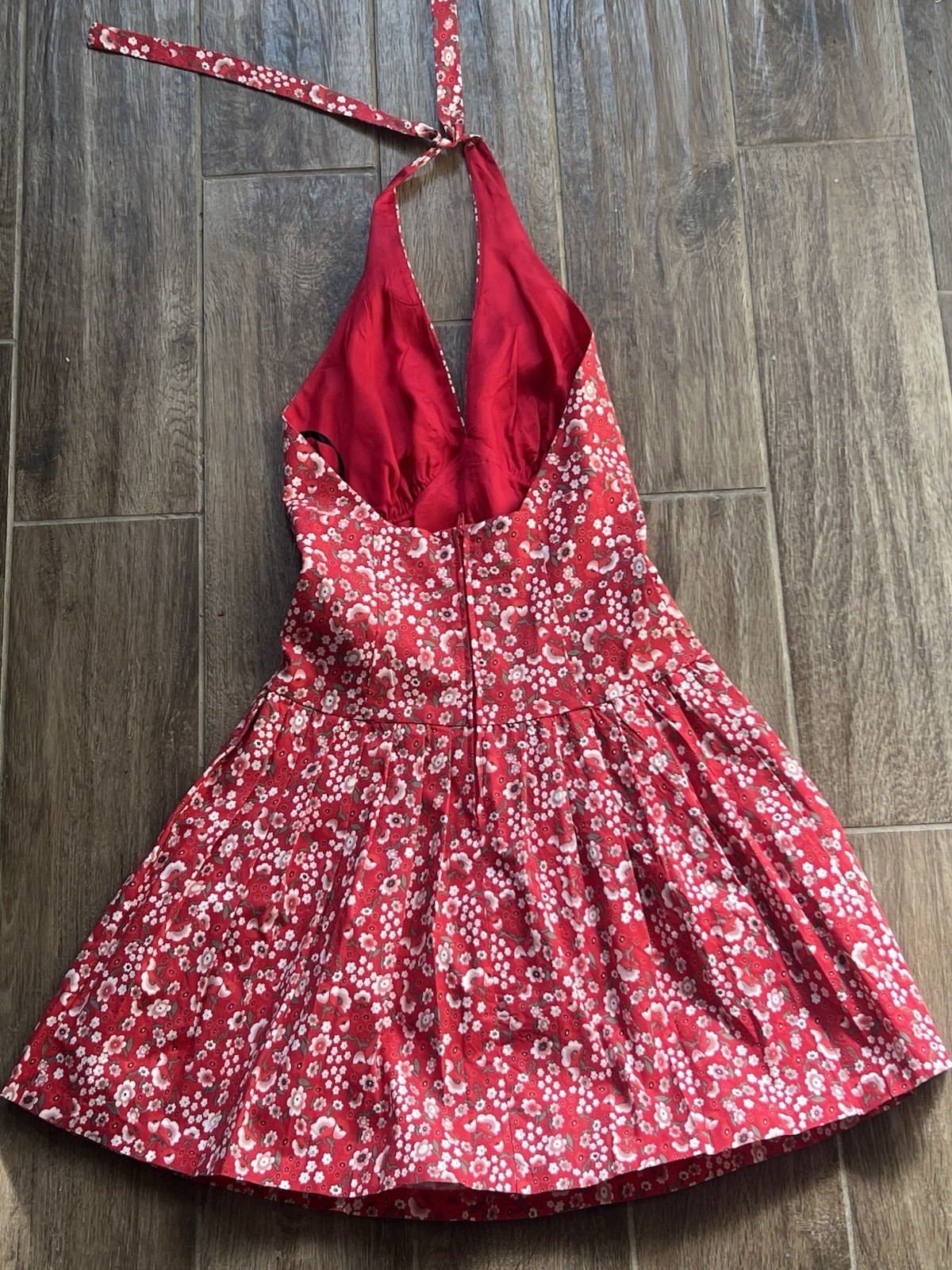 B.Darlin Halter Pleated Sun Dress Sz 5/6 Red White Flowers Vintage Y2K
