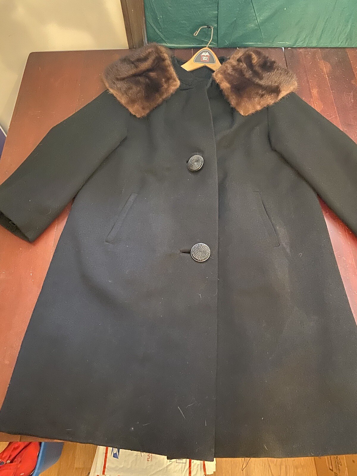Vtg Stevens Forstmann Wool Blend Coat Fur Collar Women’s Button Missing Size???