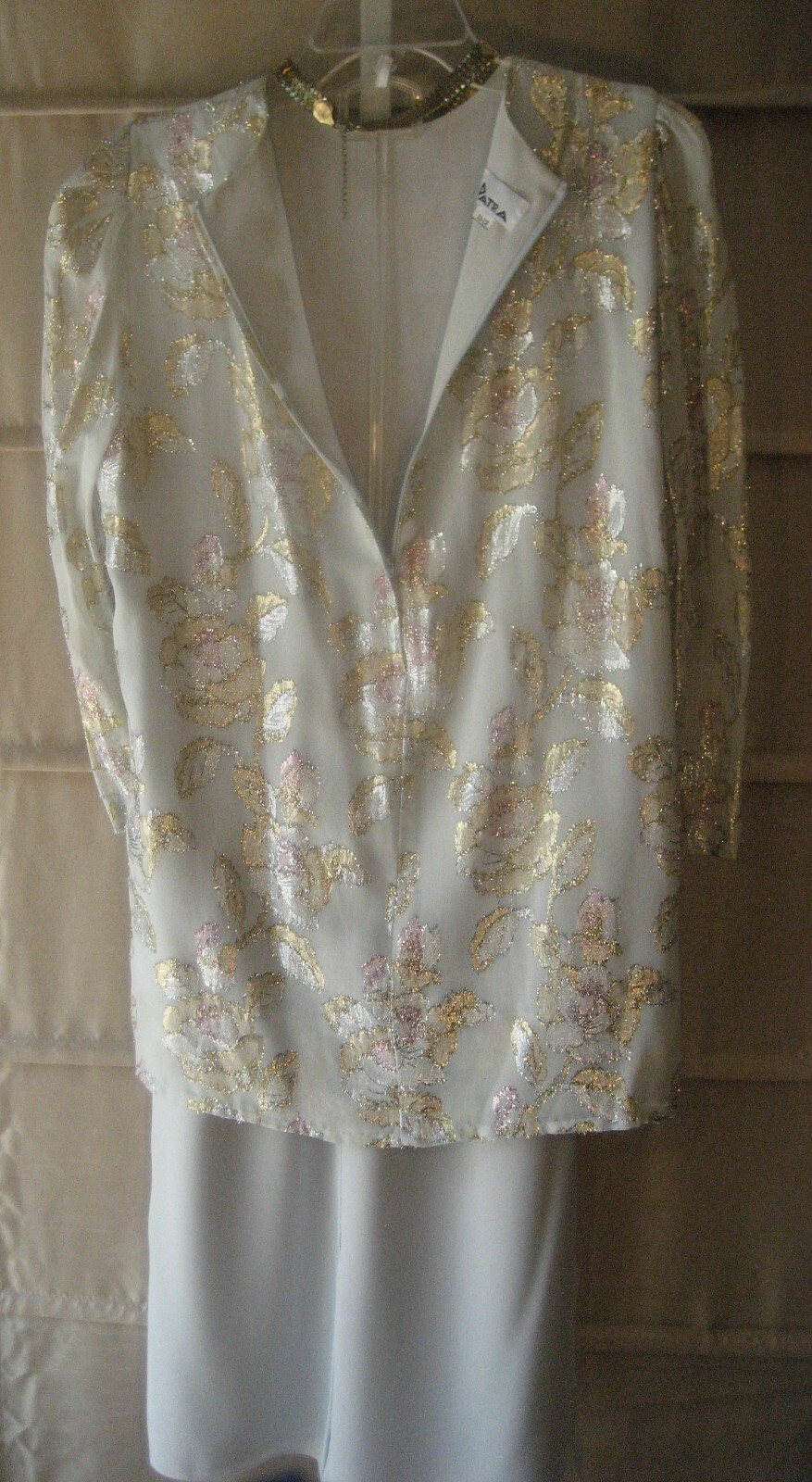 Vintage 1980s Petra Dress Light Grey w/ Silver, Gold, Pink Metallic Threads
