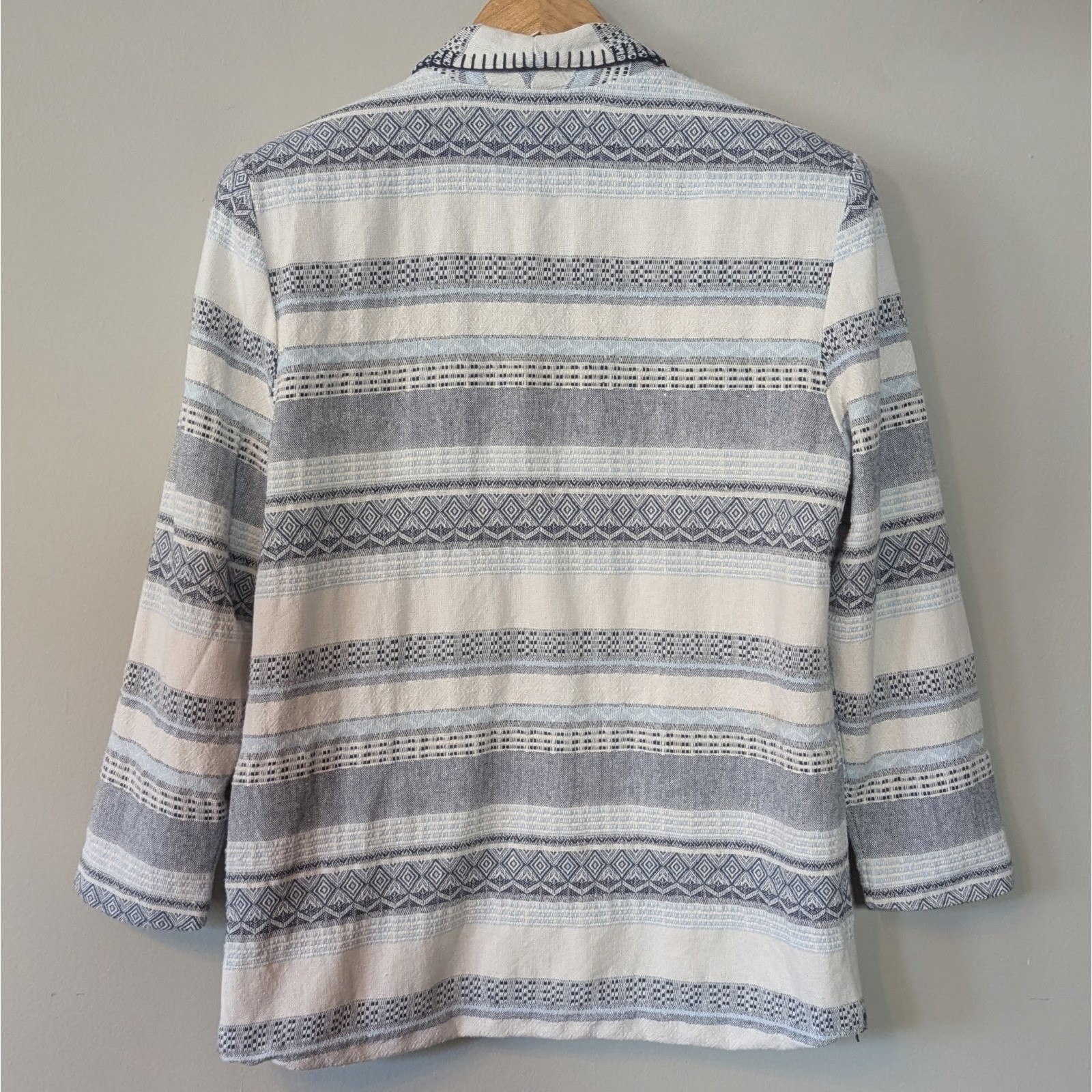 M Y2K Vtg Women Western Aztec Blanket Jacket Yellowstone Denim Blue White Denver