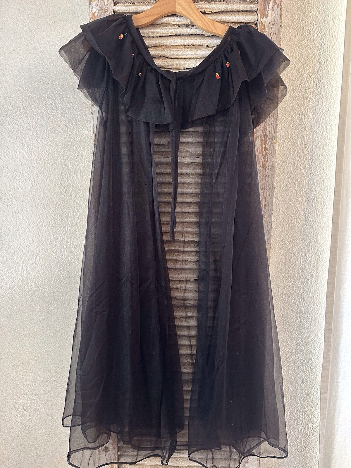 A7 Vintage Tall Fashions Of California Nylon Black Nightgown- 2 Piece Set! Sz S