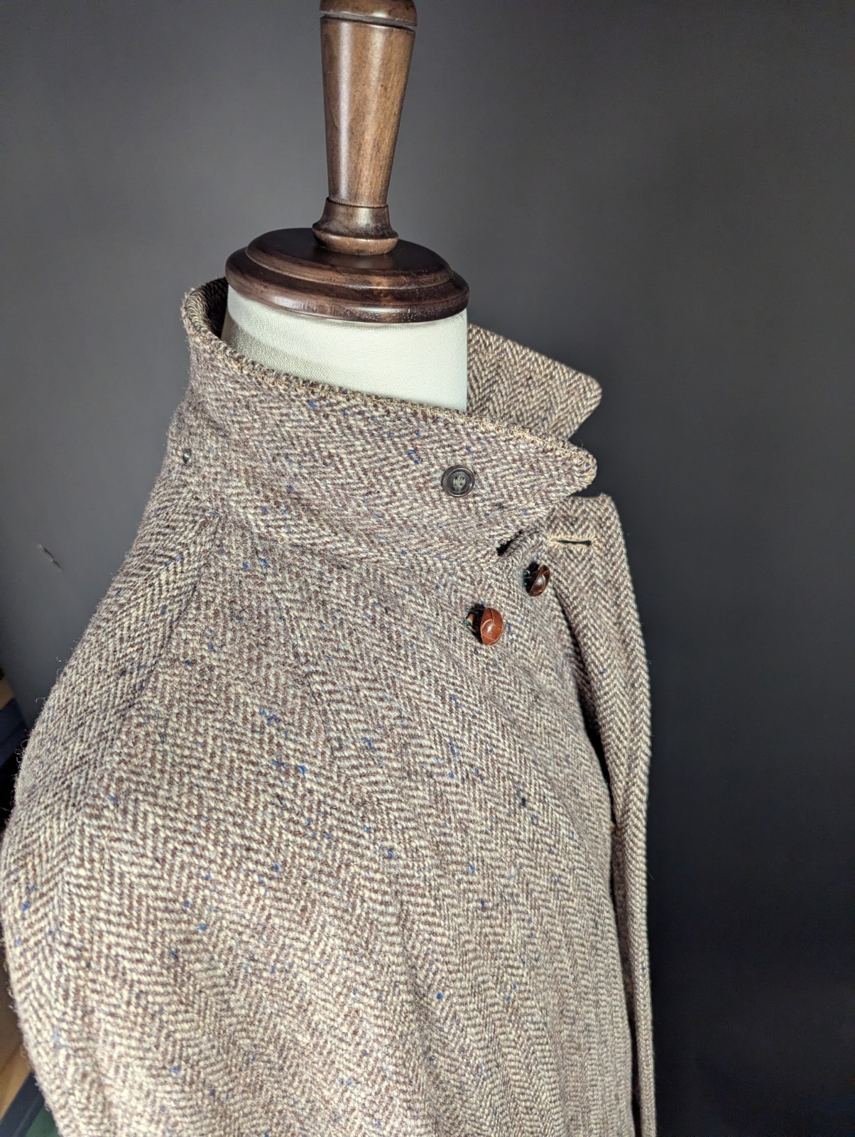 Vtg 1950s John Wanamaker Coat 100% Wool Harris Tweed Handwoven Scotland Brown XL