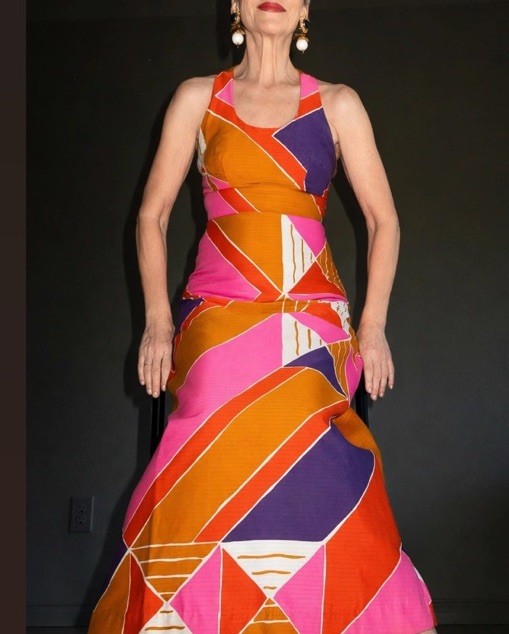 70s Vintage Malia Honolulu Pink Orange Purple Cotton Maxi Sundress Dress