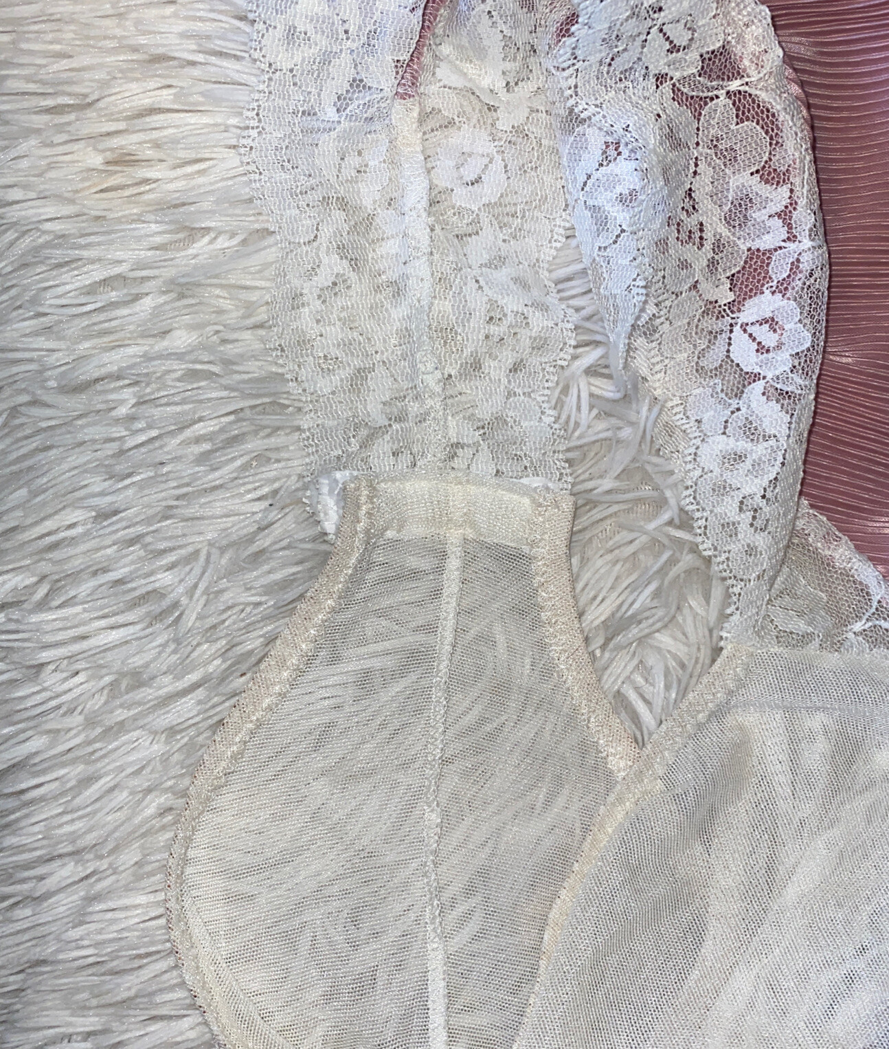 VTG Teddy DELICATES Nylon Lace Body Play Suit One Piece Corset Top Romper #L77