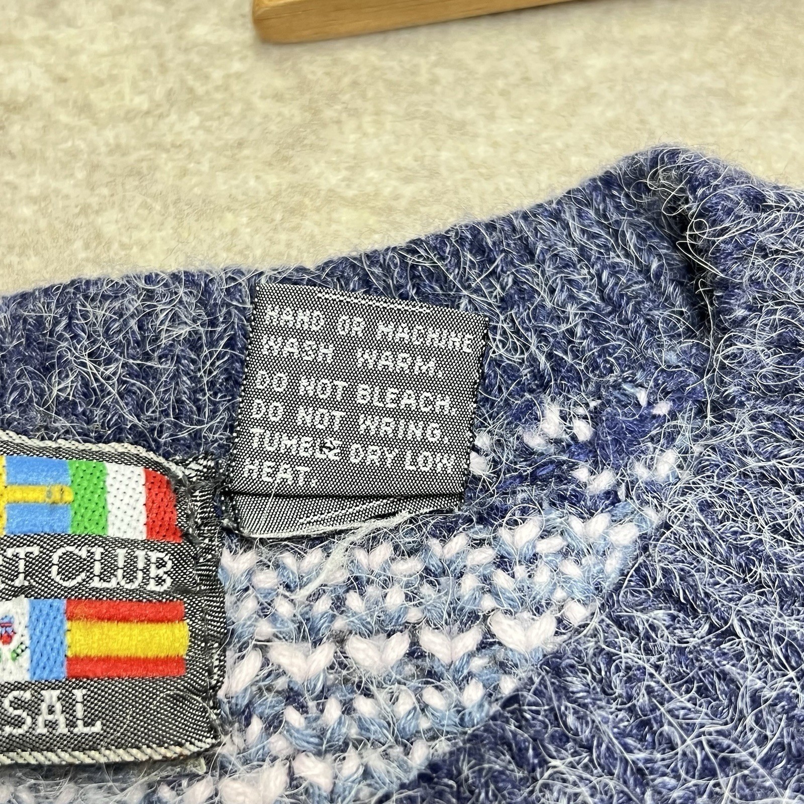 Paris Sport Club Universal Vintage Blue Fair Isle Fuzzy Knit Cardigan Sweater S