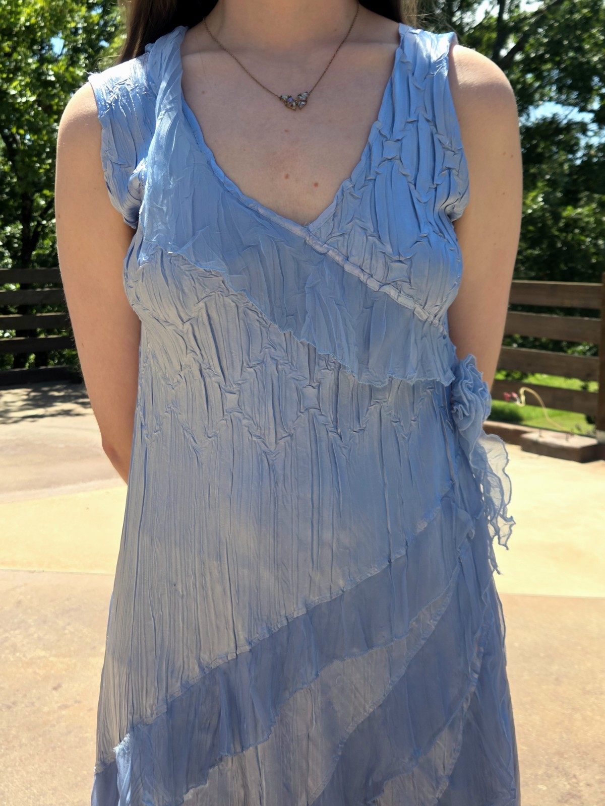 KOMAROV 2 Tone Fairy Garden Dress Crinkled Pleats Whimsical Asymmetrical Hem XL