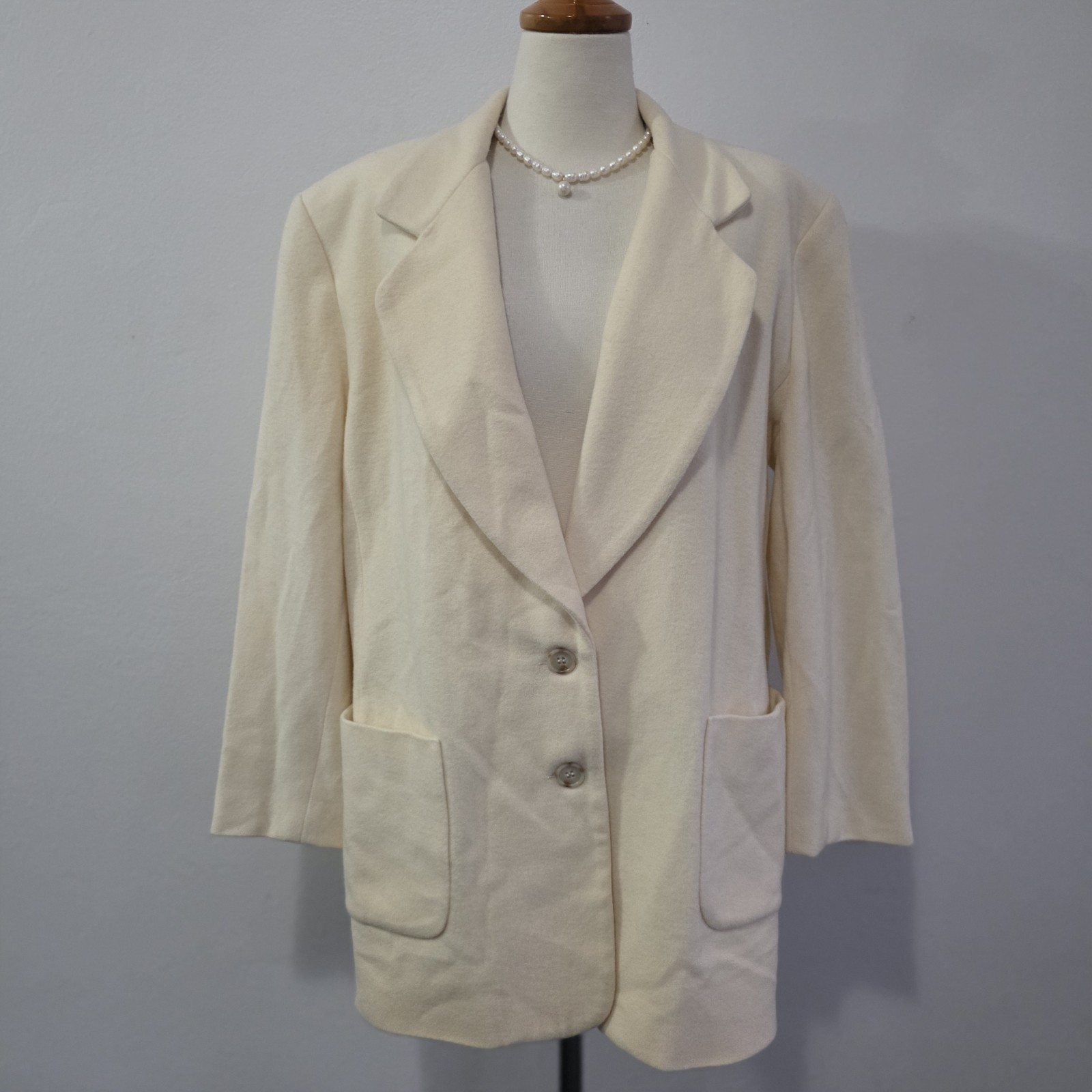 Vintage Adam Bennett Beige Wool Cashmere Blazer Jacket Size 12 Made In Australia
