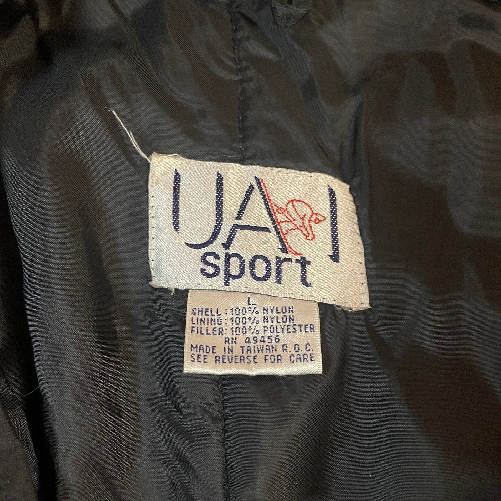 Vintage UA Sport Neon Puffer Jacket Womens Large Black Pink Green 80s 90s Retro