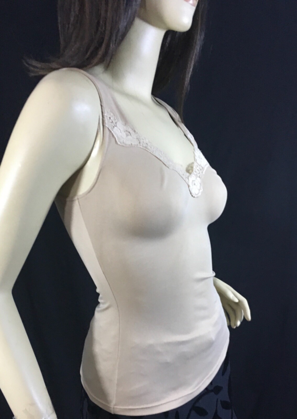 Camisole, beige with lace trim and light support, 34- 36C, (#8694)