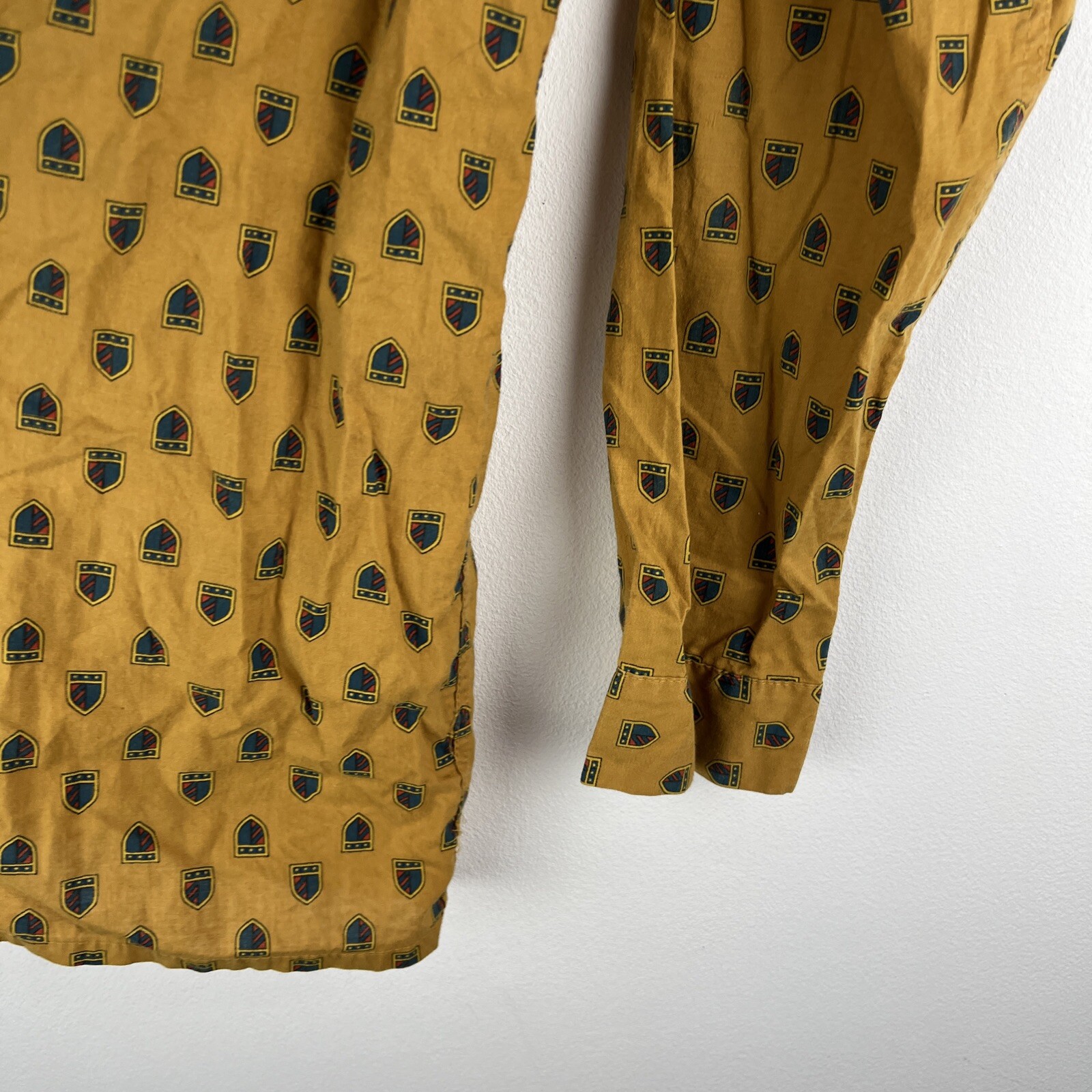 Vintage BVD neva-press Women XL Long Sleeve Button Blouse Top Mustard Retro