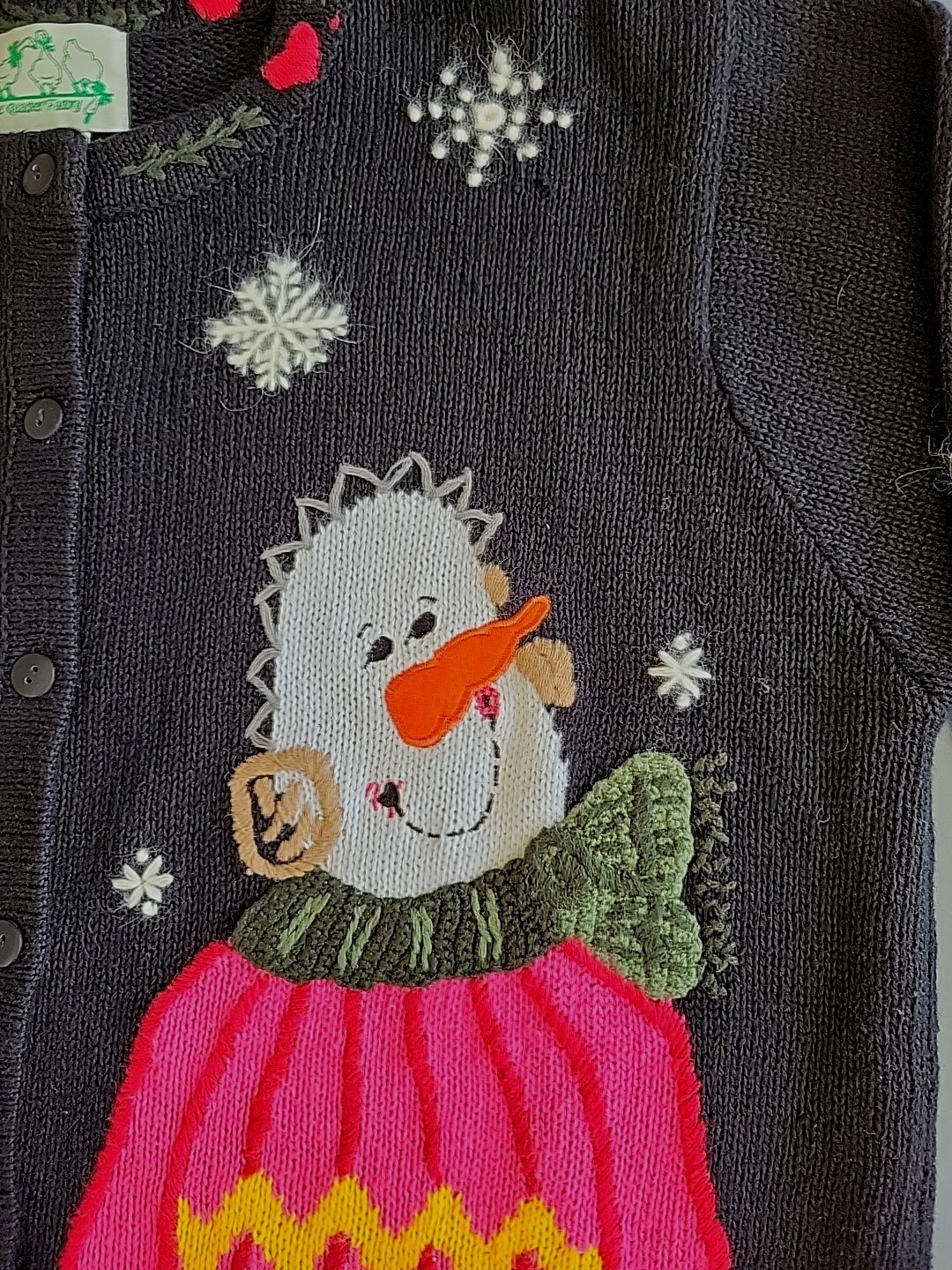 Vintage The Quacker Factory Women M Winter Snowmen Theme Knit Button Up Sweater