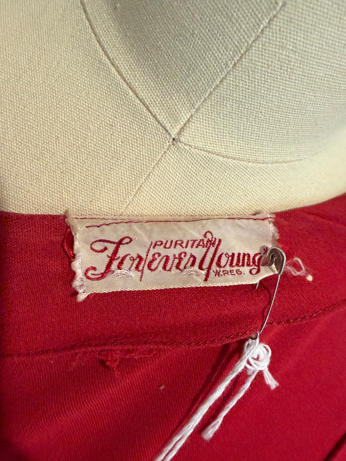 1940s Red Rayon Crepe Shirtwaist Dress with Studs Volup