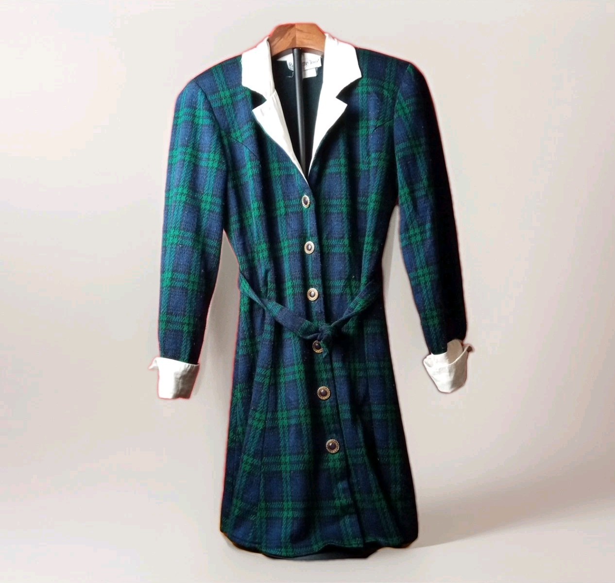 Vtg 1960’s Paquette Too Blue Green Plaid Buttons School Girl USA Made Petite 8