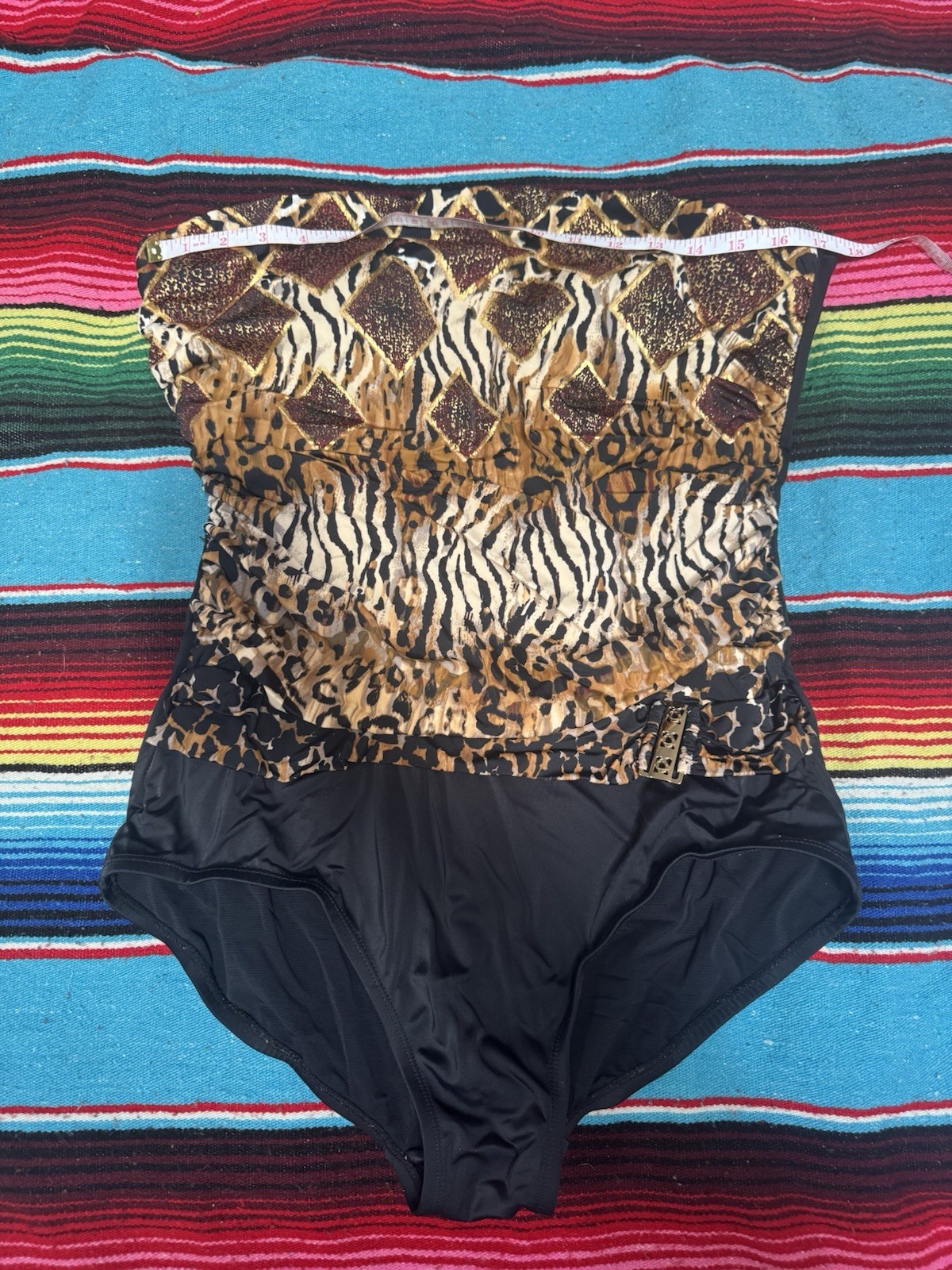 VTG Rose Marie Reid Swimsuit SZ 14 Strapless Leopard Print One Piece Bathing