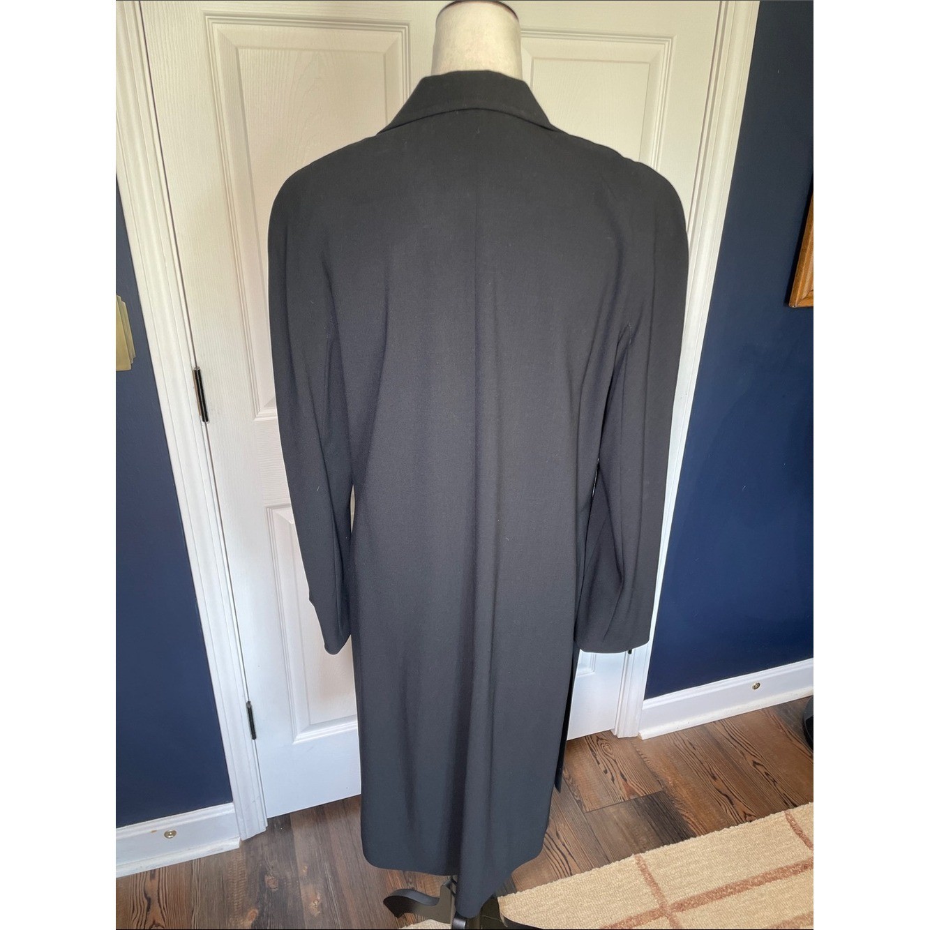 VTG Mondi Black Wool Trench Coat Duster Jacket Longline Blazer West Germany L