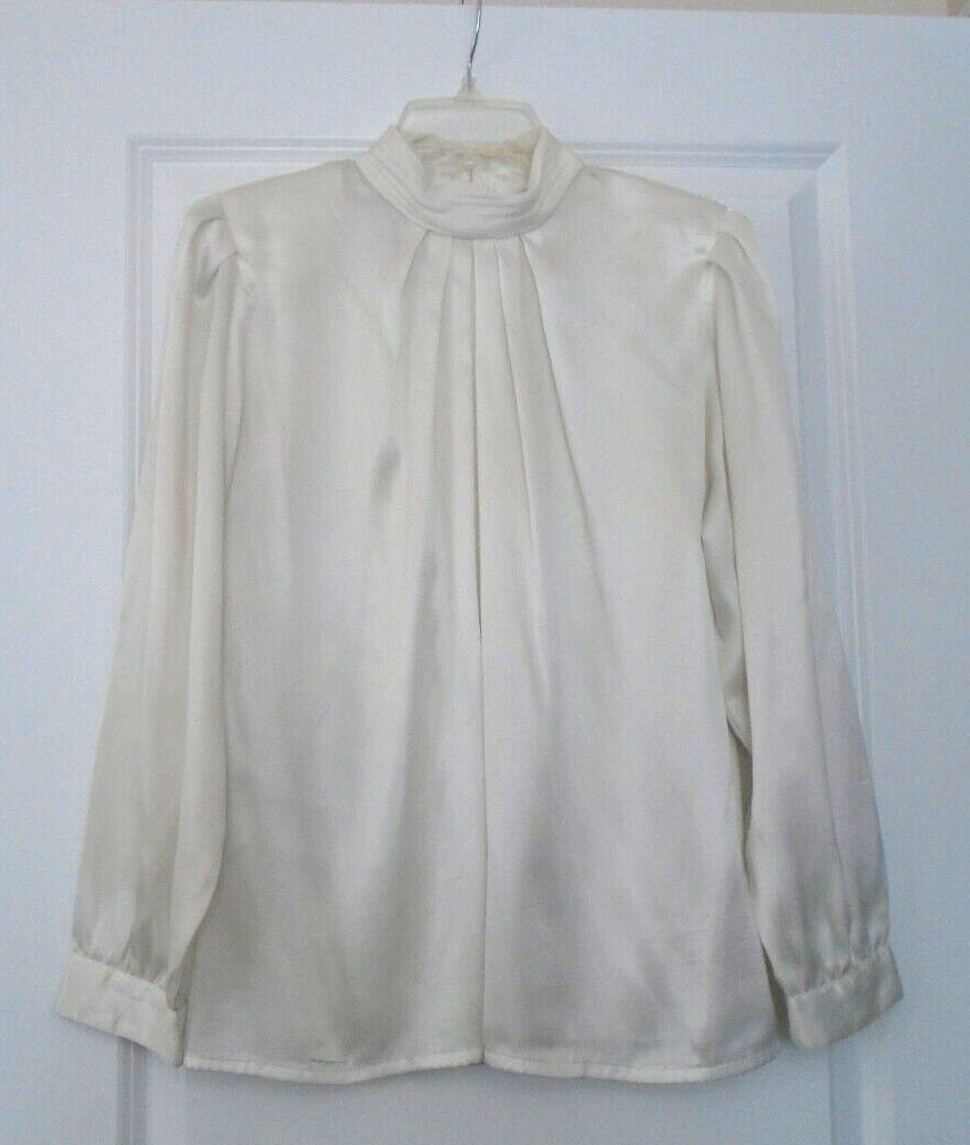 Impressions of California Ivory White Satin Polyester Blouse Size 6 Made in USA!