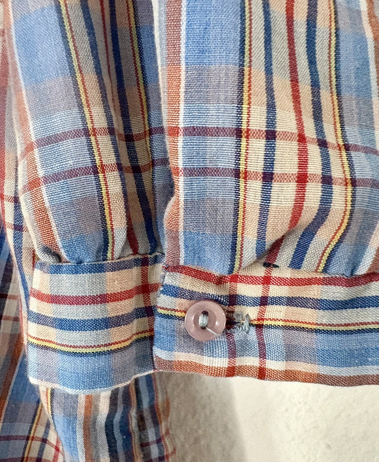 Vintage 70s Plaid Prairie Ruffle Blouse M Cottagecore Puff Sleeve Peasant Top