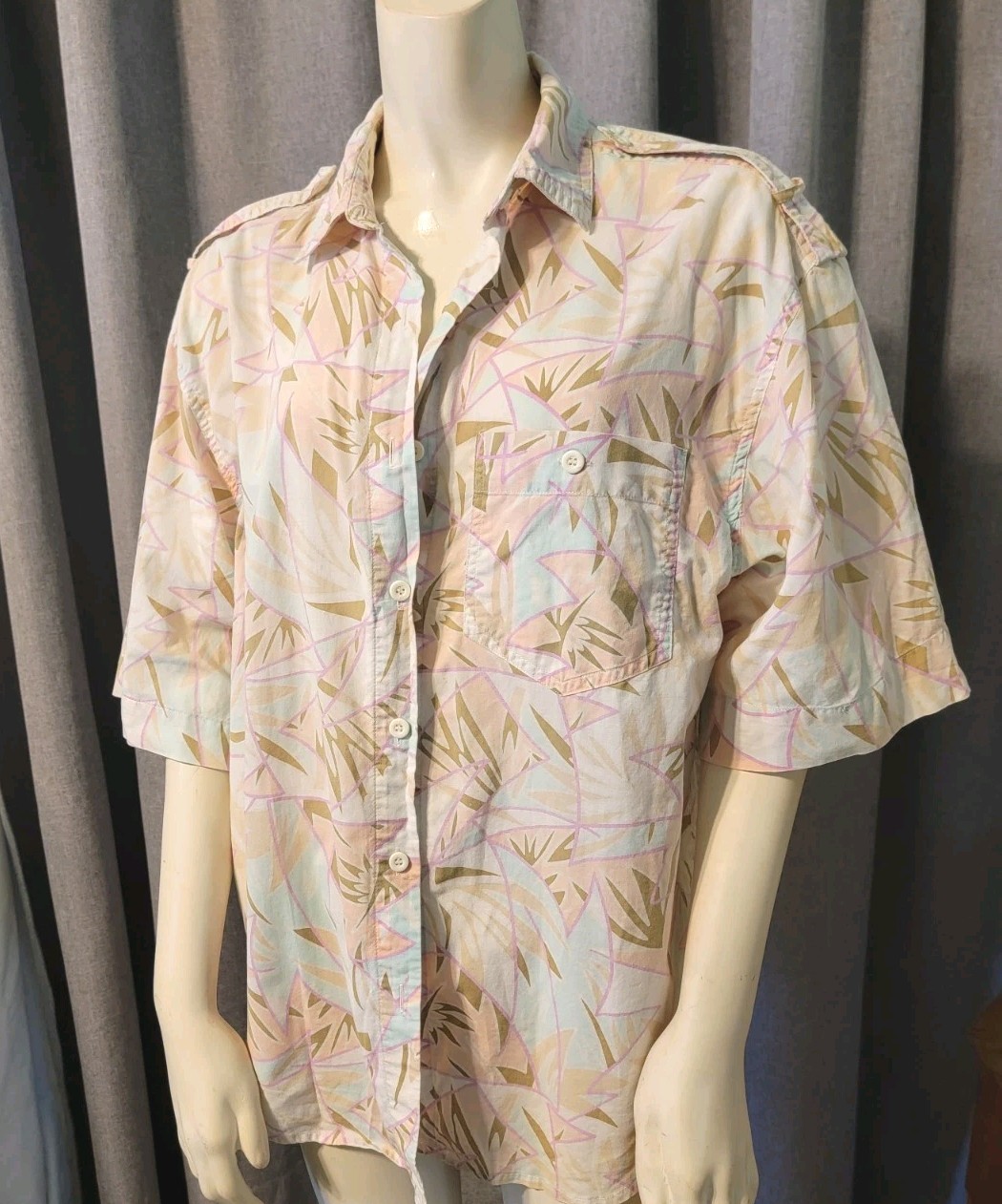 Vtg Grandmacore Counterparts Geometric Pastel Button Down Blouse Hong Kong Sz 10