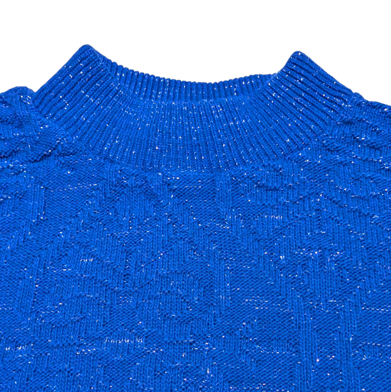 Vintage Women’s M Knit Sweater Top Blue Silver Metallic Retro Preppy Glam 1980s