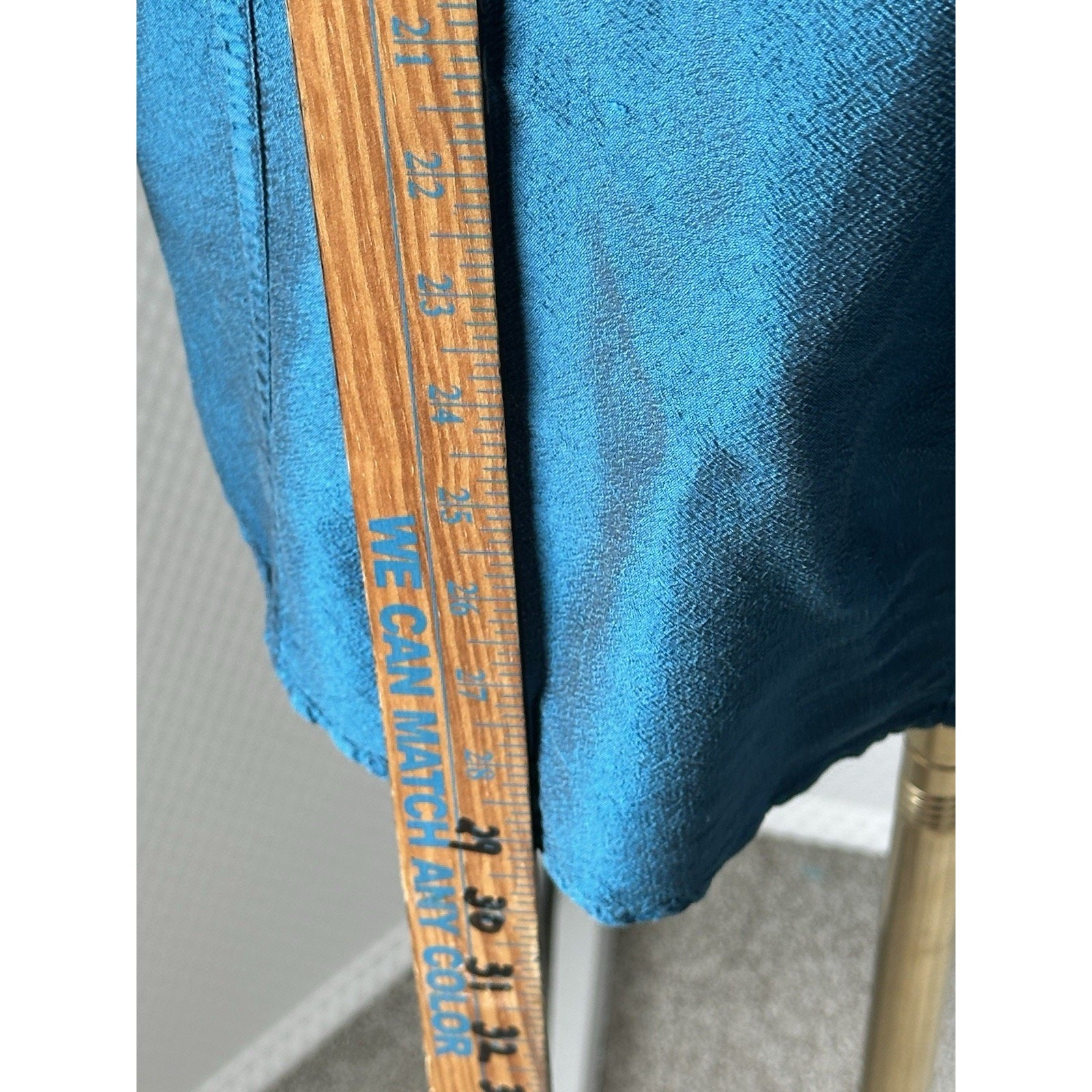 Chicos Vintage Silk Turquoise Blue Button Up Tunic Shirt Long Sleeve Sz 1 Large