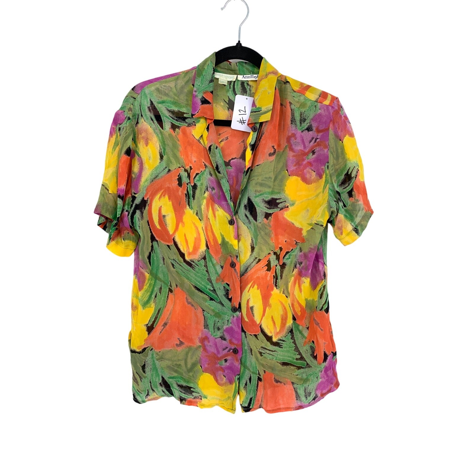 Vintage 90s Ann Taylor Joseph Vincent Blouse Womens M Multicolor Floral Print