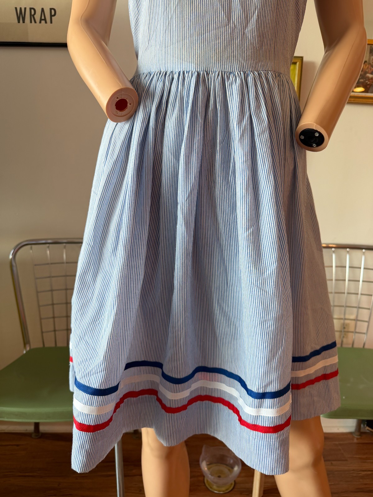 ⚓ Vtg 70s Sailor Nautical Patriotic Square Dance Rockabilly Circle Skirt Dress S